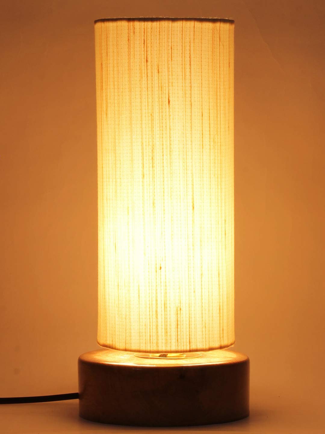 Off-White Cotton Shade with Round Wood Base