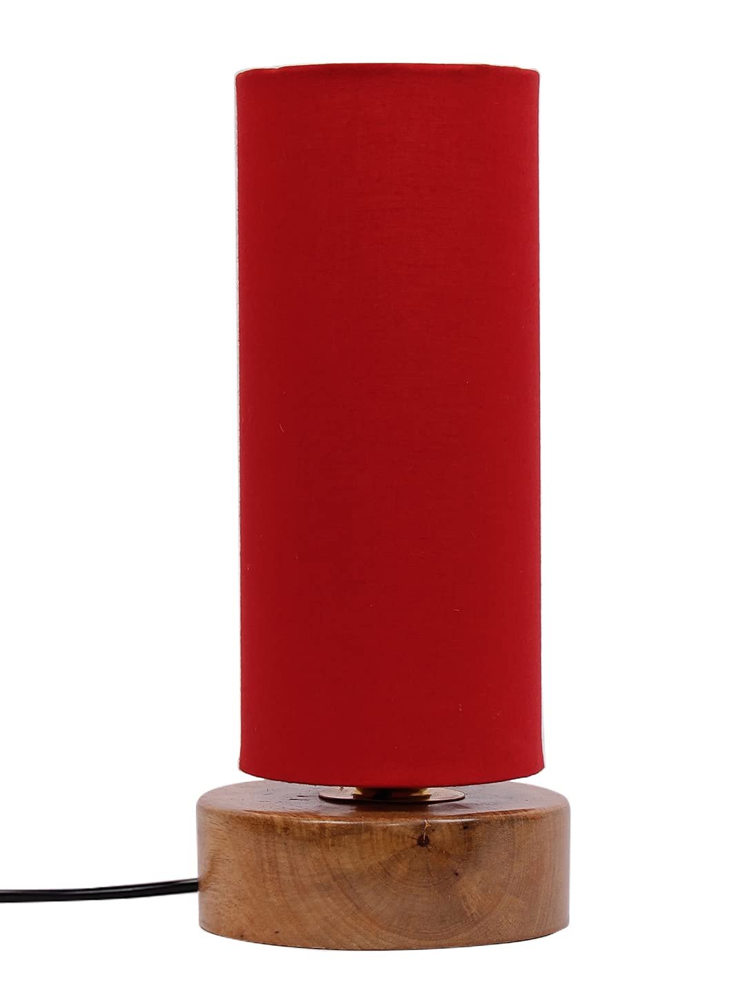 Red Cotton Shade with Round Wood Base