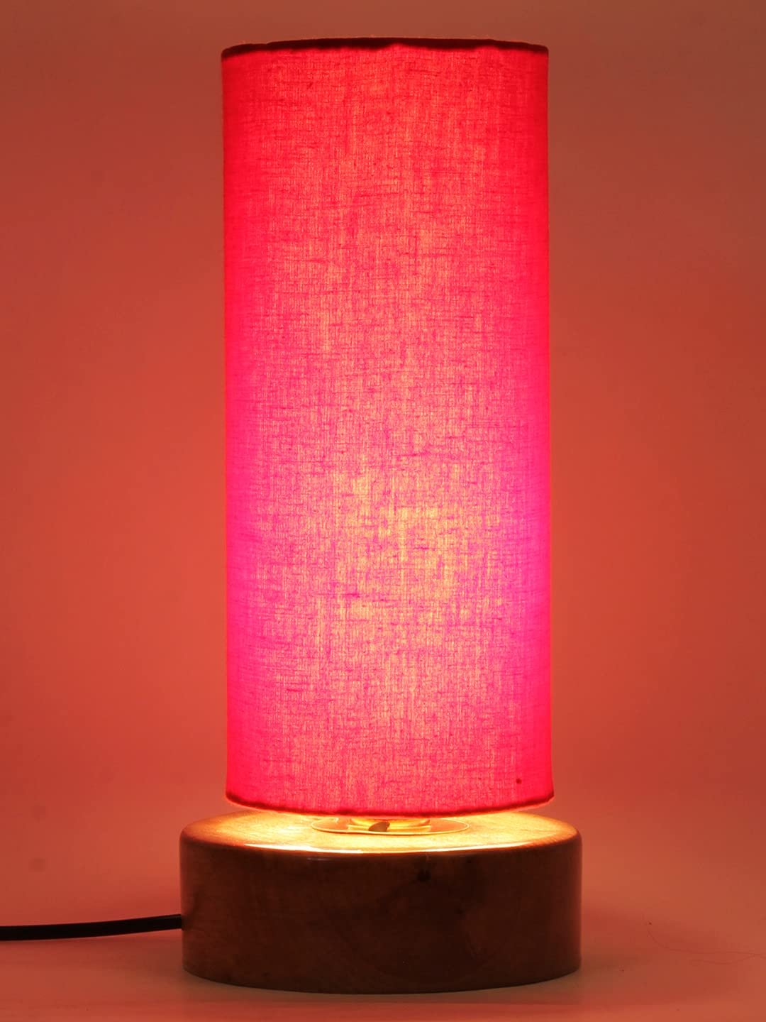 Red Cotton Shade with Round Wood Base