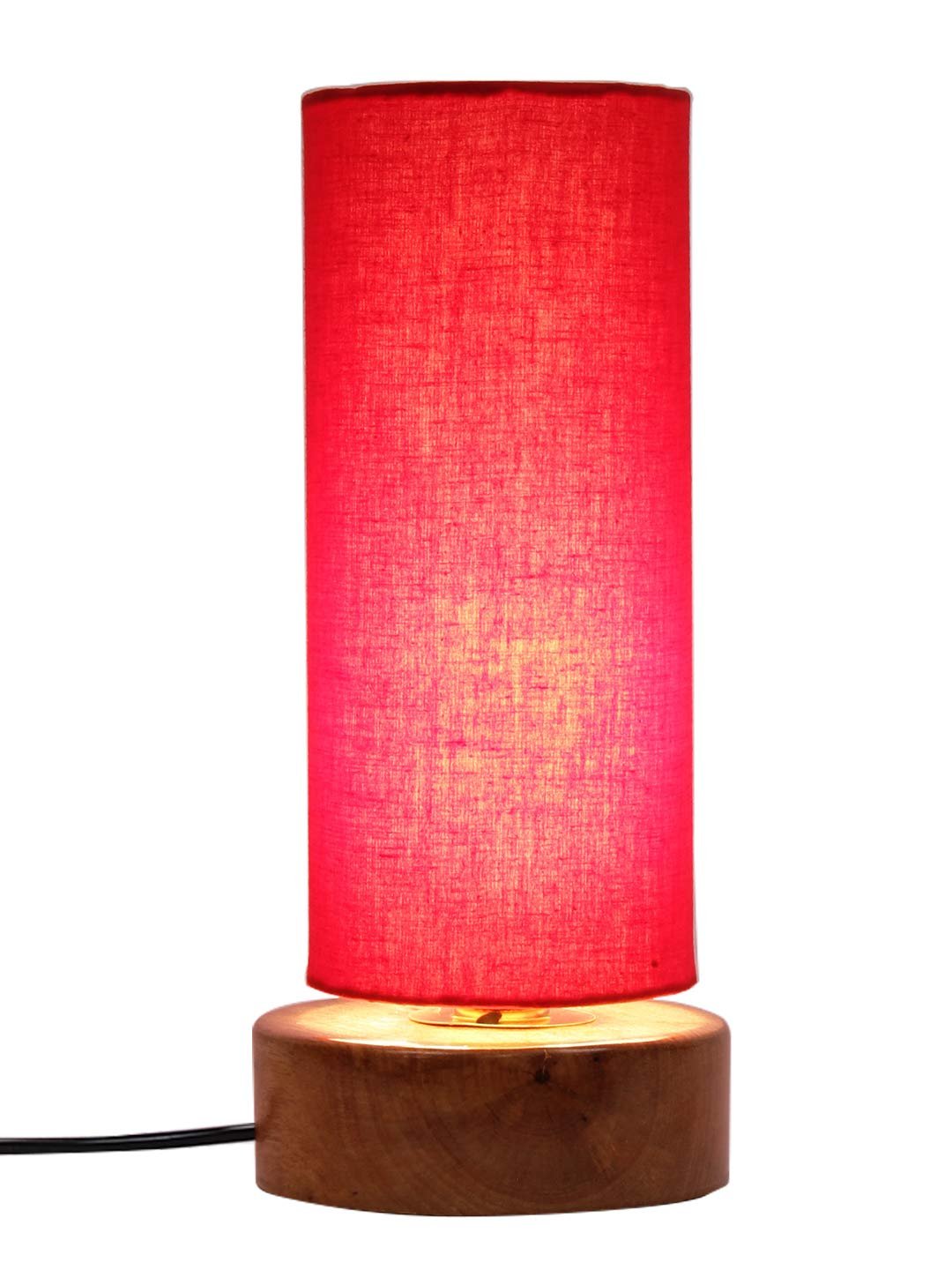 Red Cotton Shade with Round Wood Base
