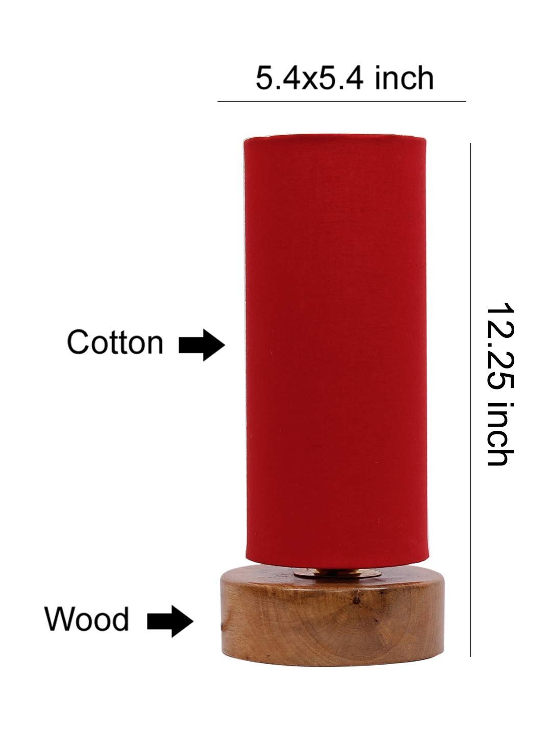 Red Cotton Shade with Round Wood Base