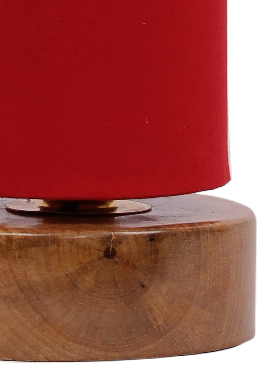 Red Cotton Shade with Round Wood Base