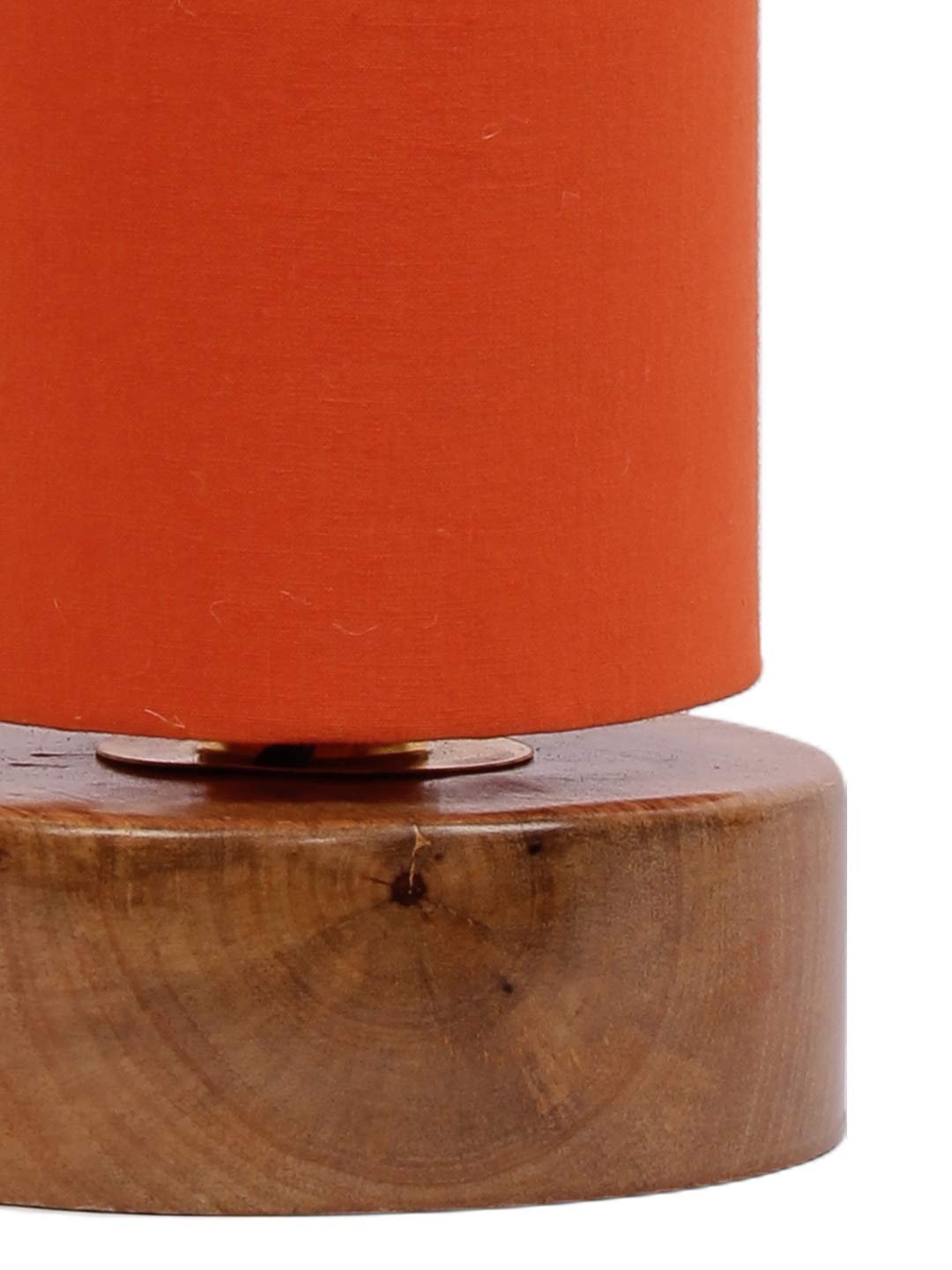 Orange Cotton Shade with Round Wood Base