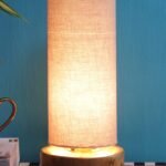 Grey Cotton Shade with Round Wood Base