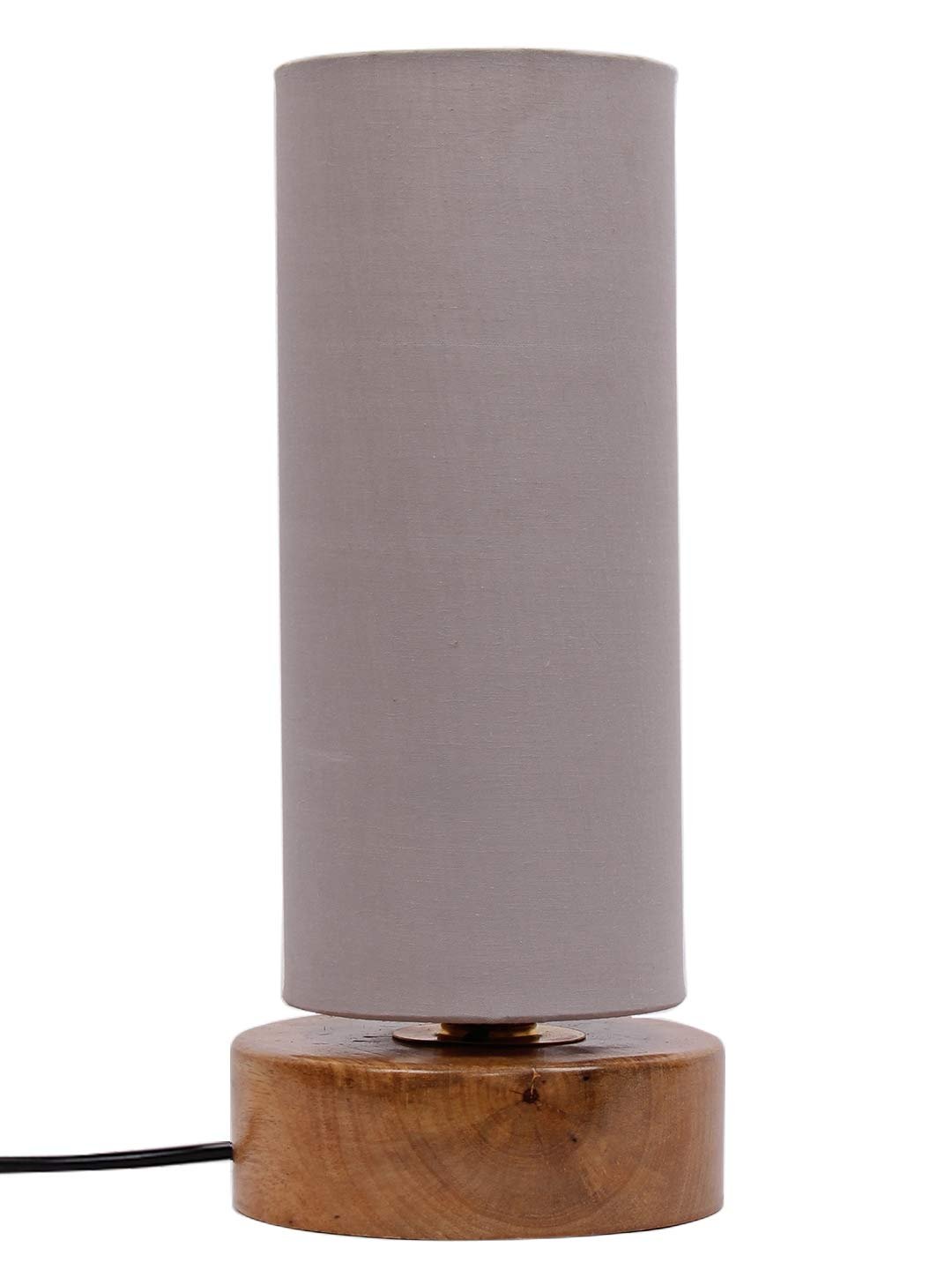 Grey Cotton Shade with Round Wood Base