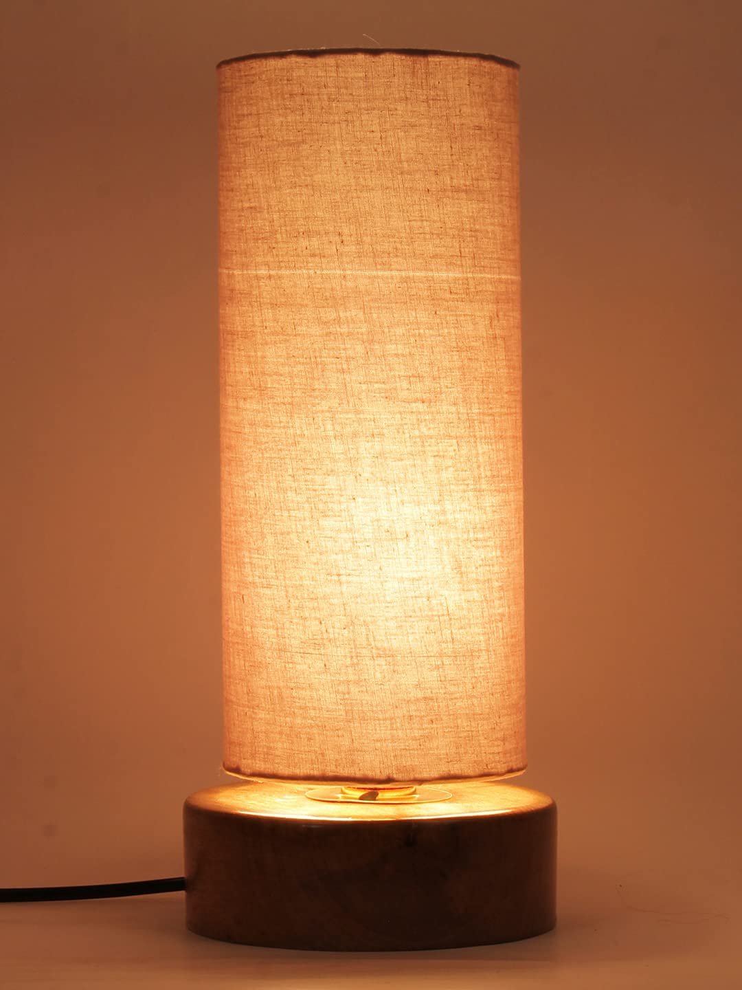 Grey Cotton Shade with Round Wood Base