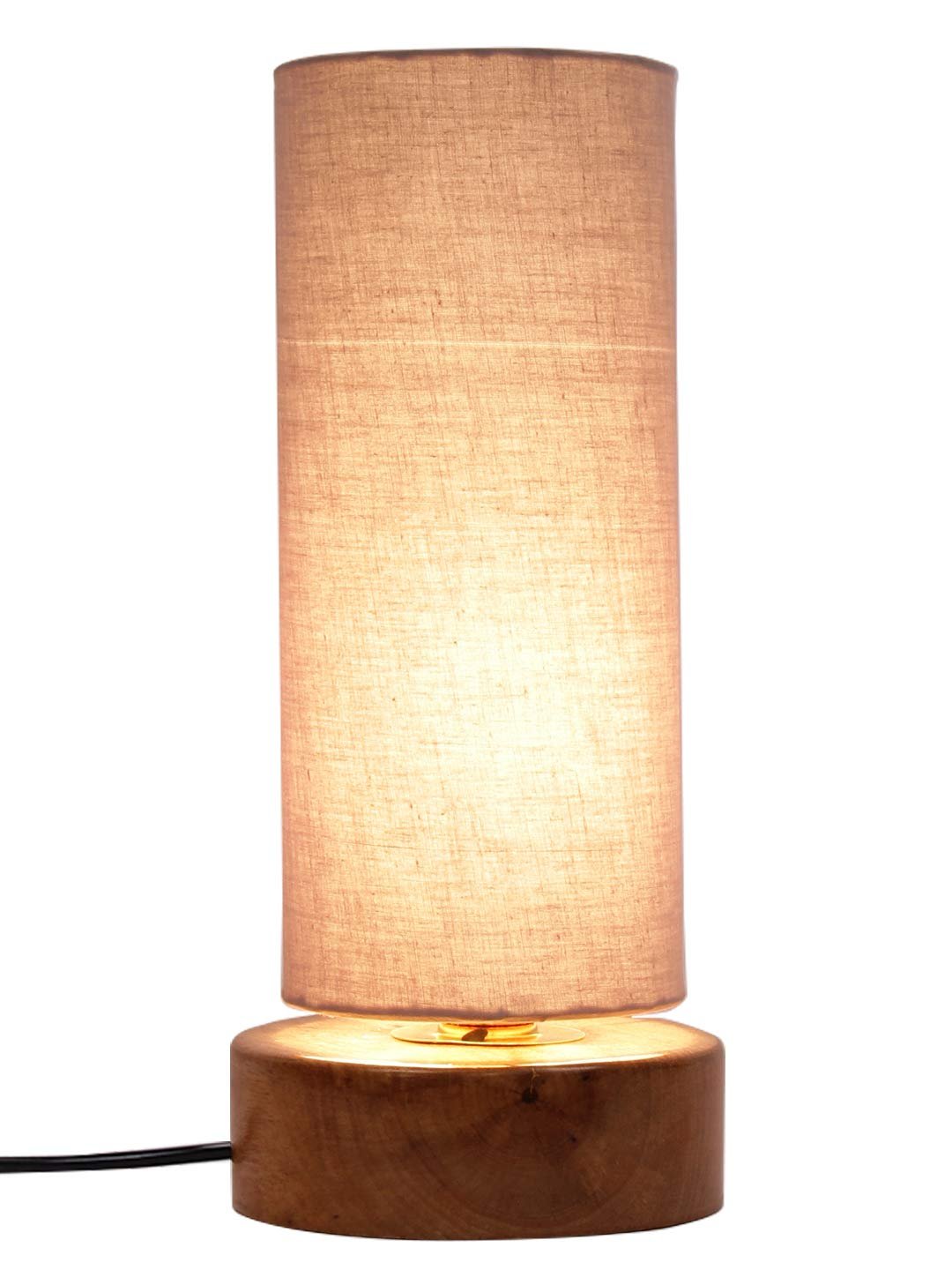 Grey Cotton Shade with Round Wood Base