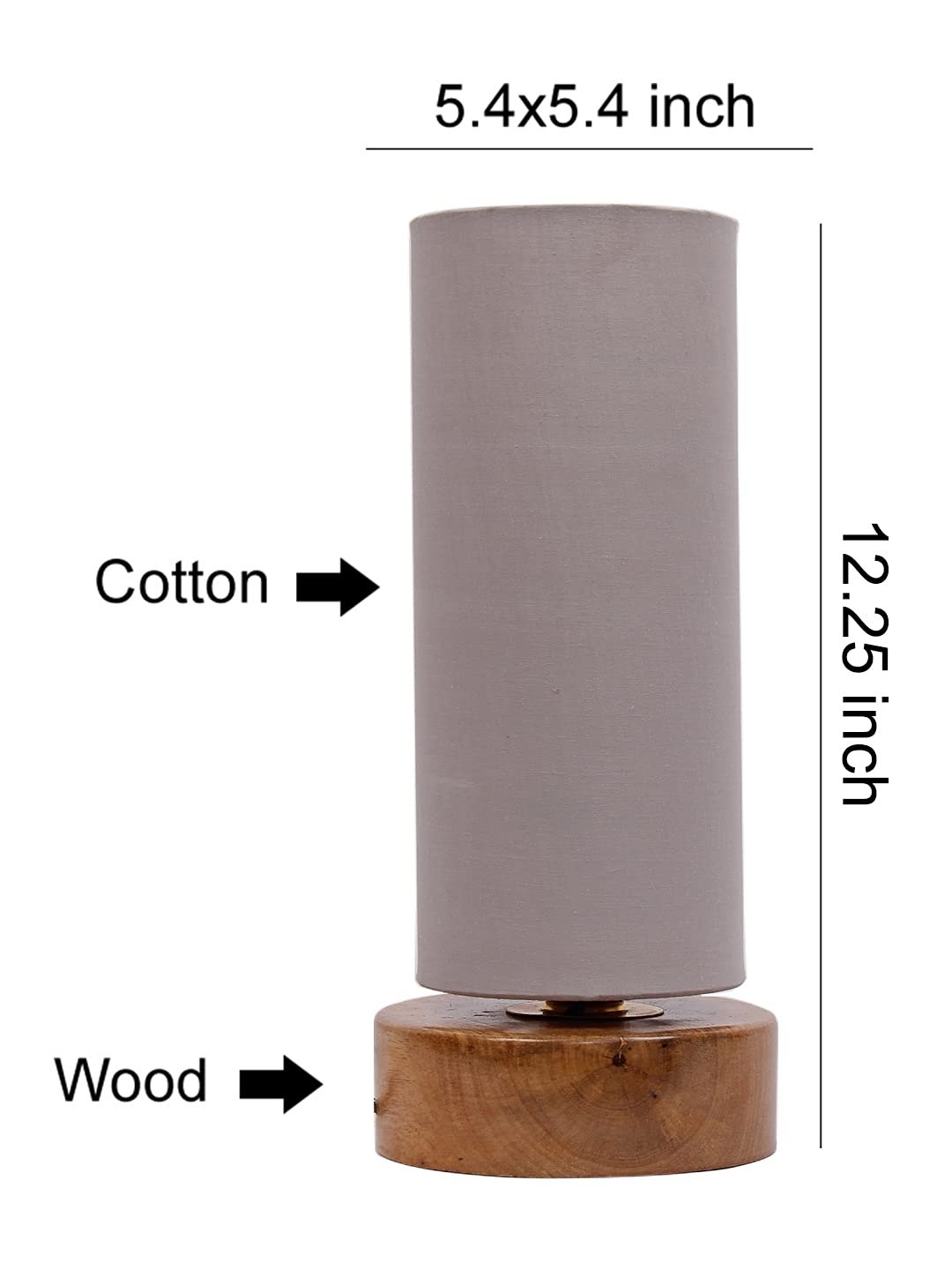 Grey Cotton Shade with Round Wood Base