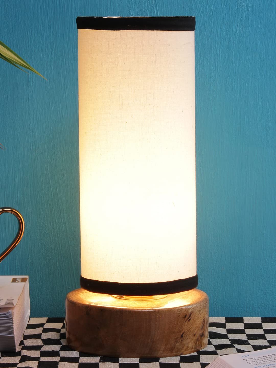 Multicolor Cotton Shade with Round Wood Base
