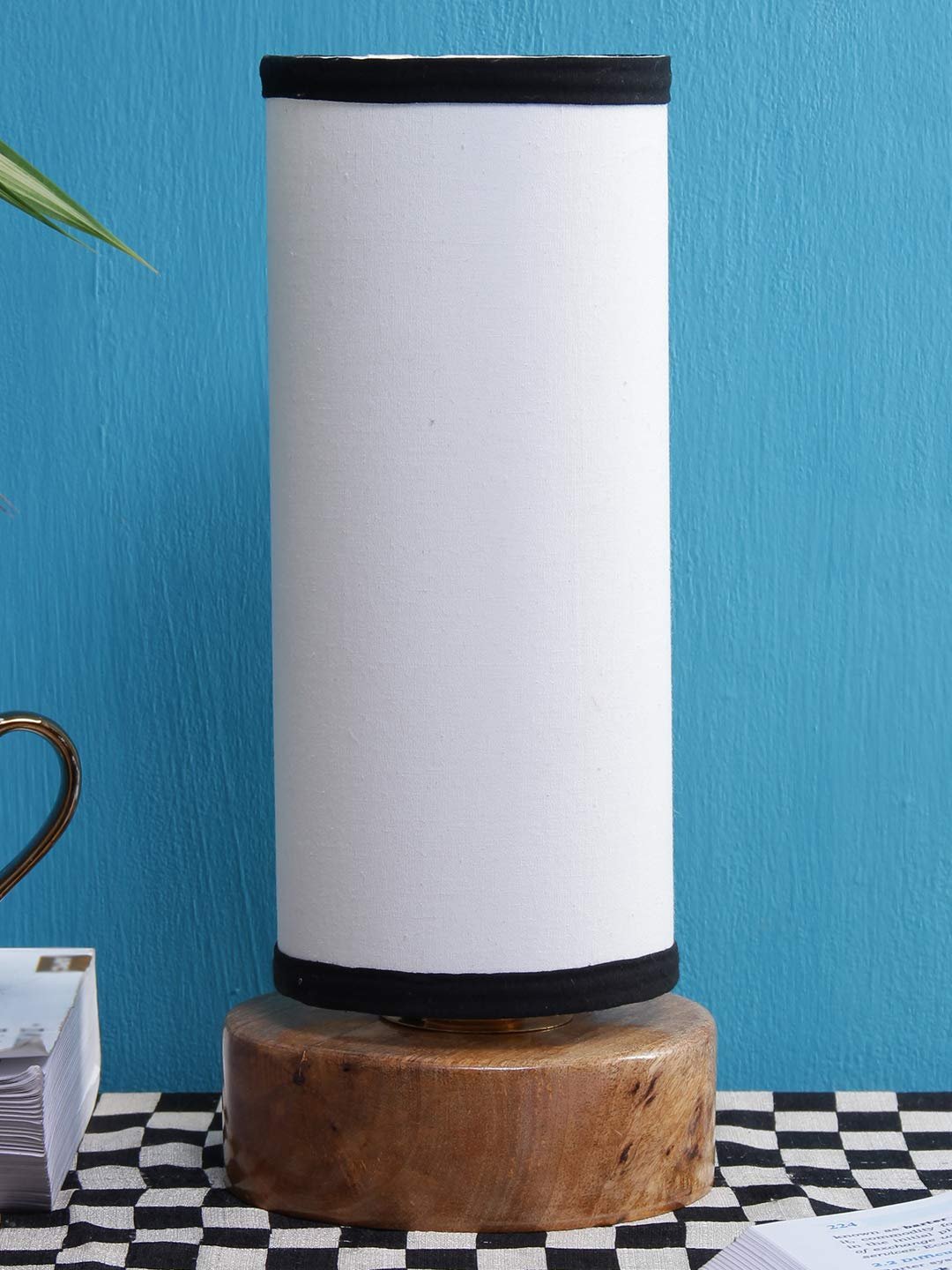 Multicolor Cotton Shade with Round Wood Base