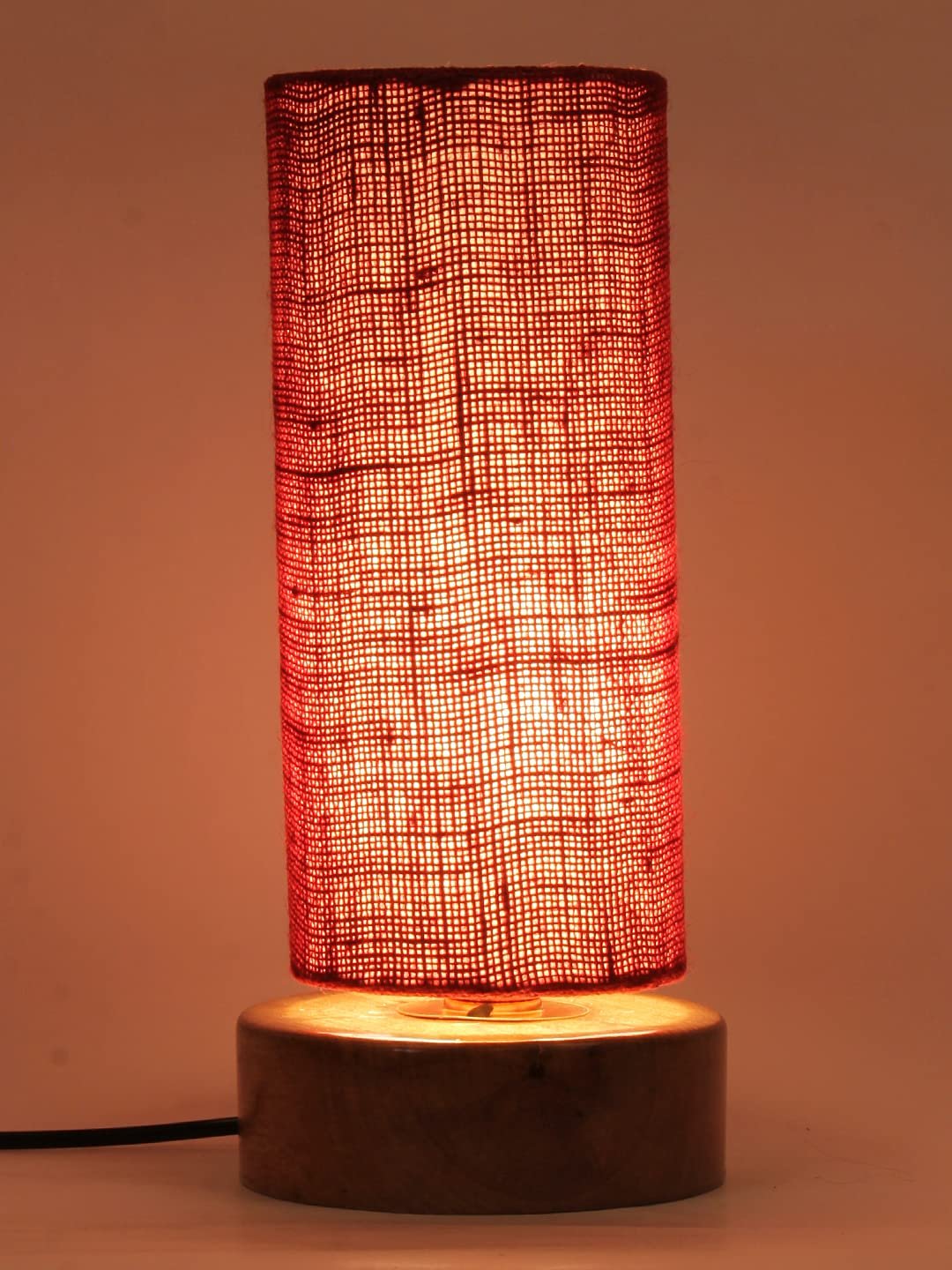Maroon Jute Shade with Round Wood Base