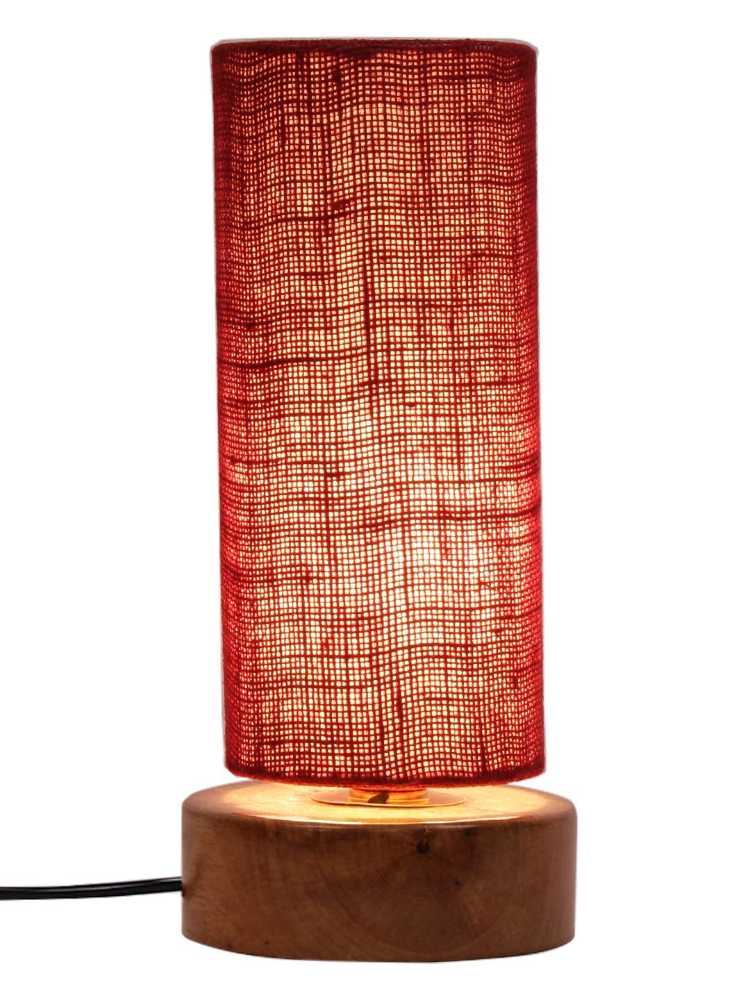 Maroon Jute Shade with Round Wood Base