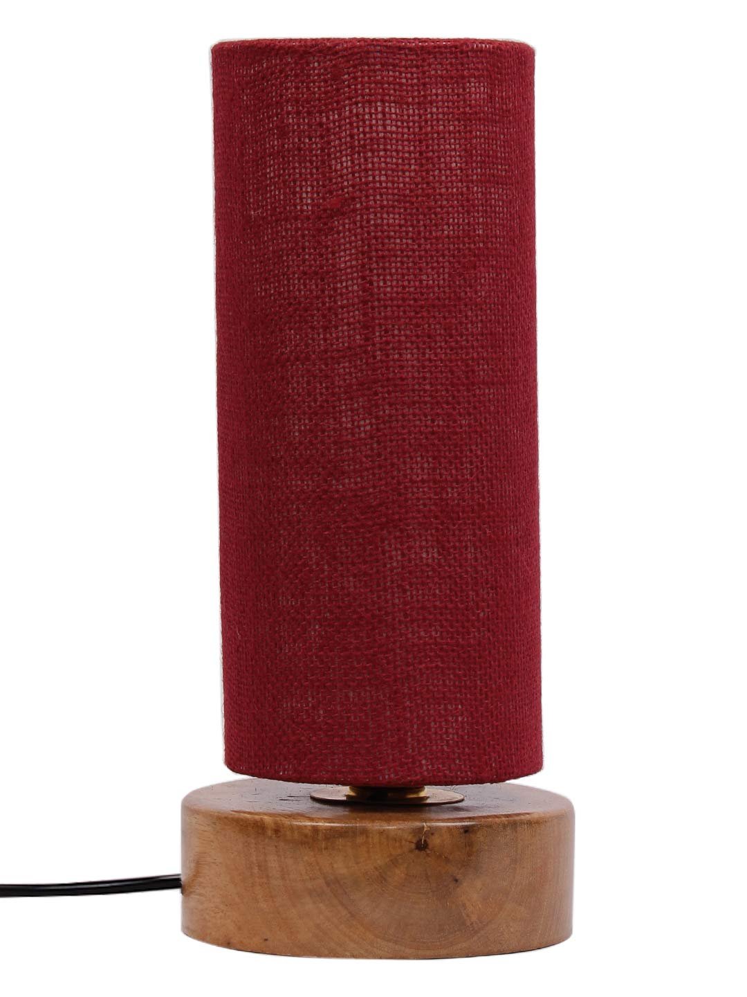 Maroon Jute Shade with Round Wood Base