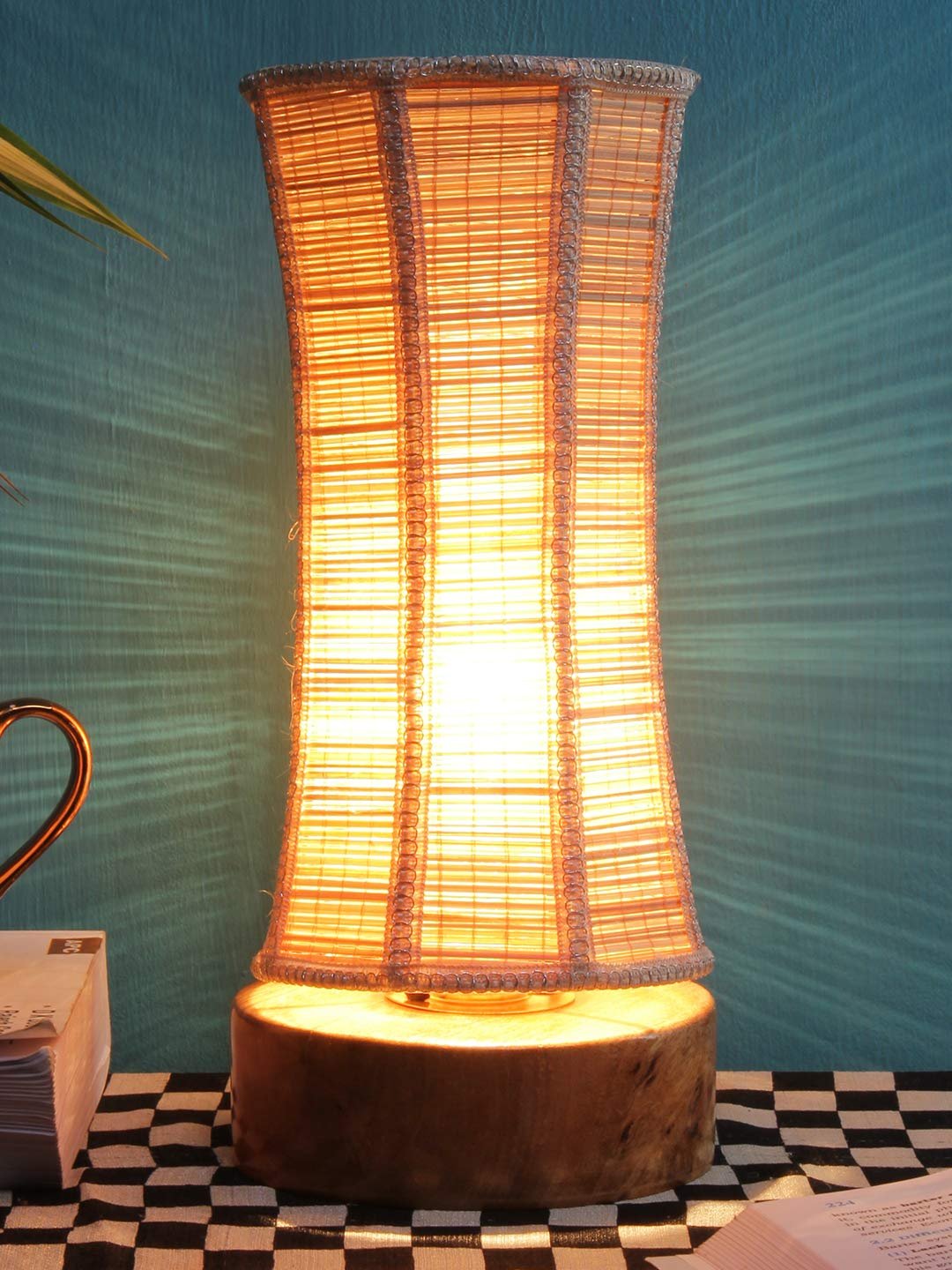 Damru Bamboo Shade with Round Wood Base