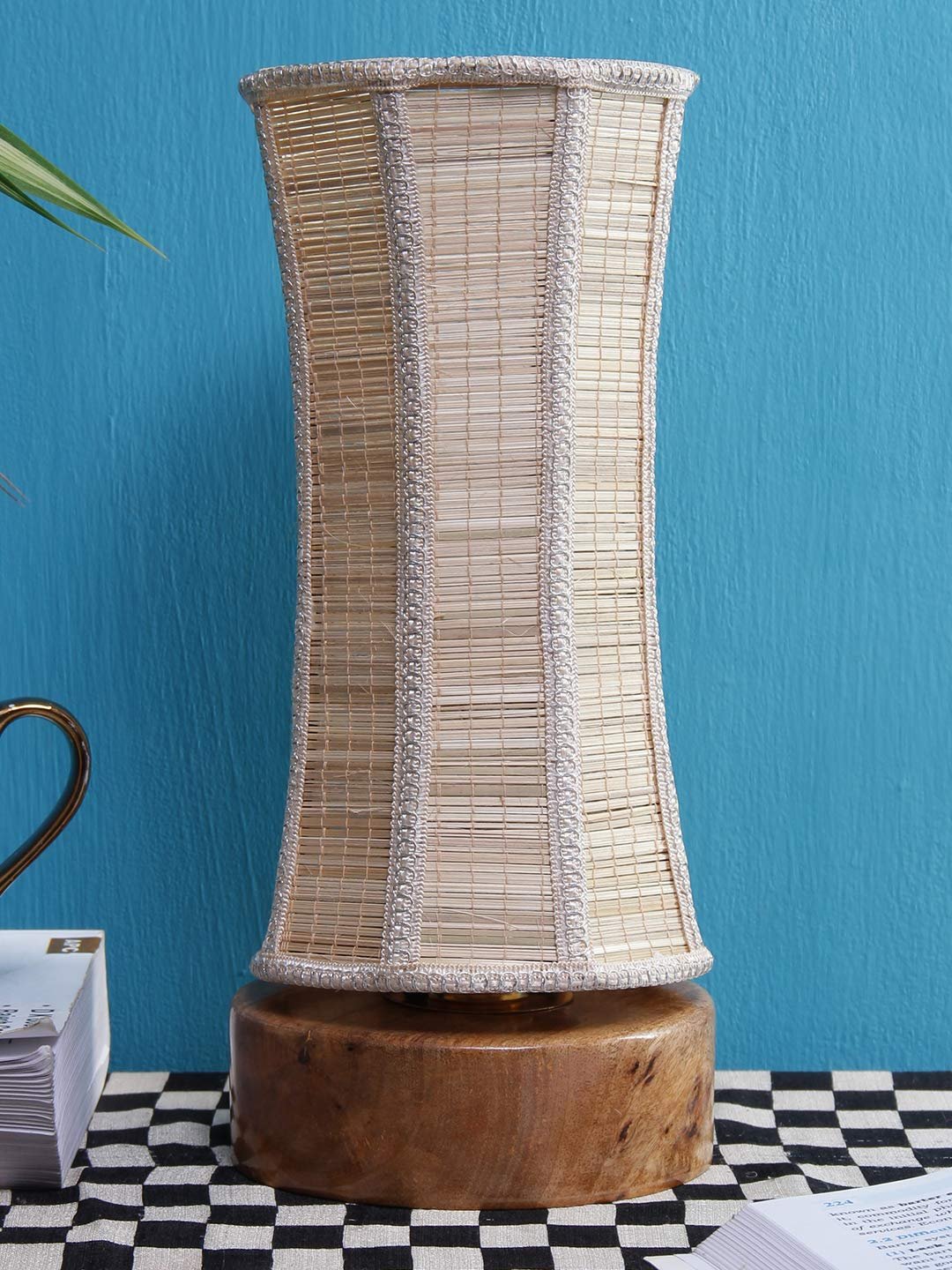 Damru Bamboo Shade with Round Wood Base