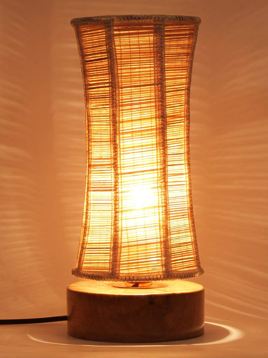 Damru Bamboo Shade with Round Wood Base