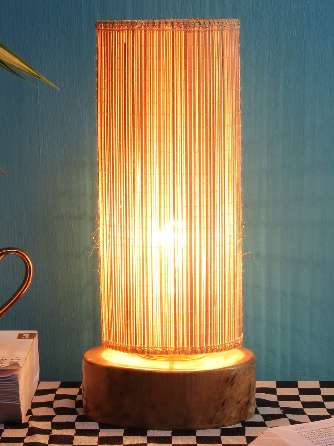 Round Bamboo Shade with Round Wood Base