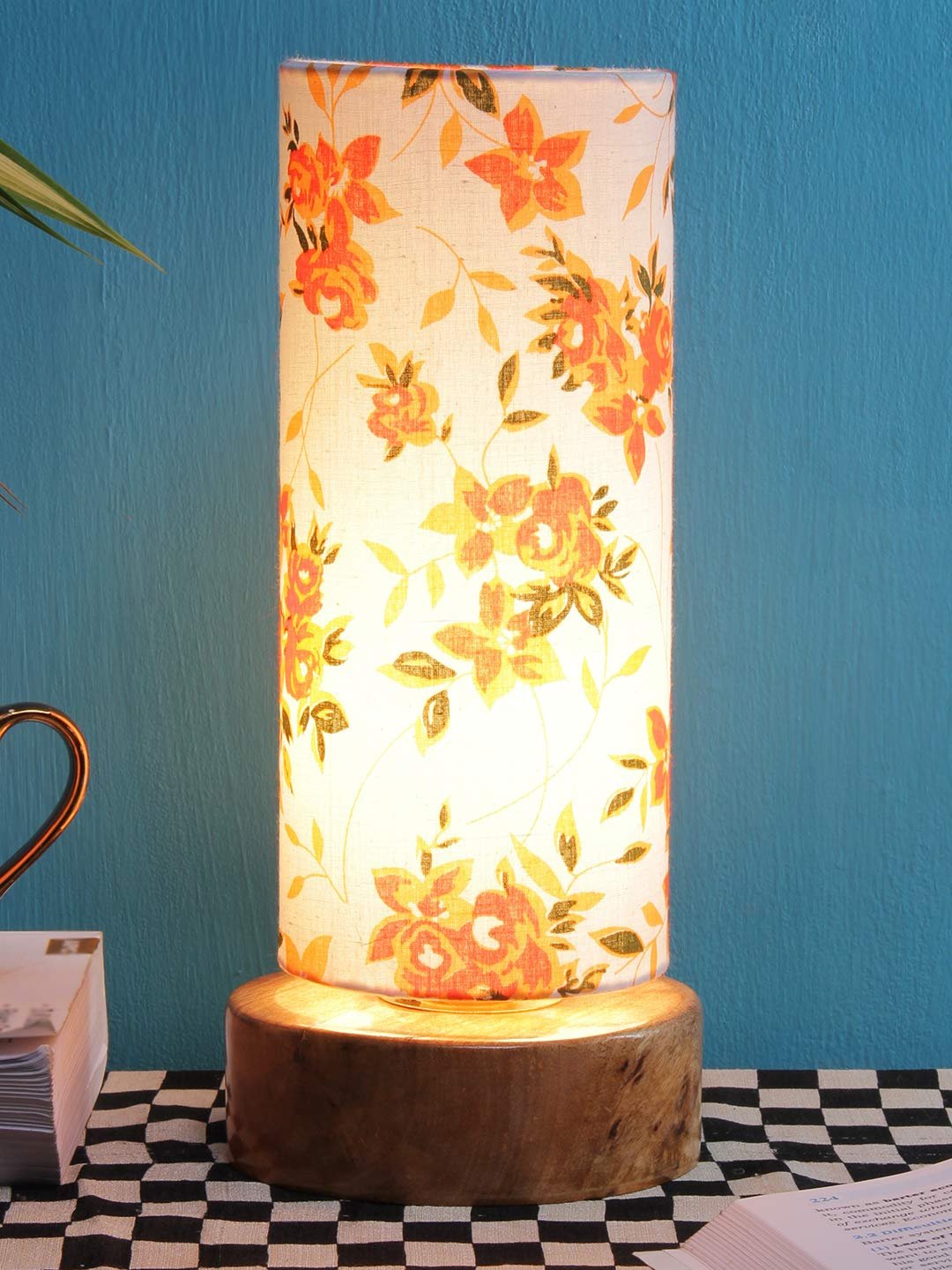 Multicolor Cotton Shade with Round Wood Base