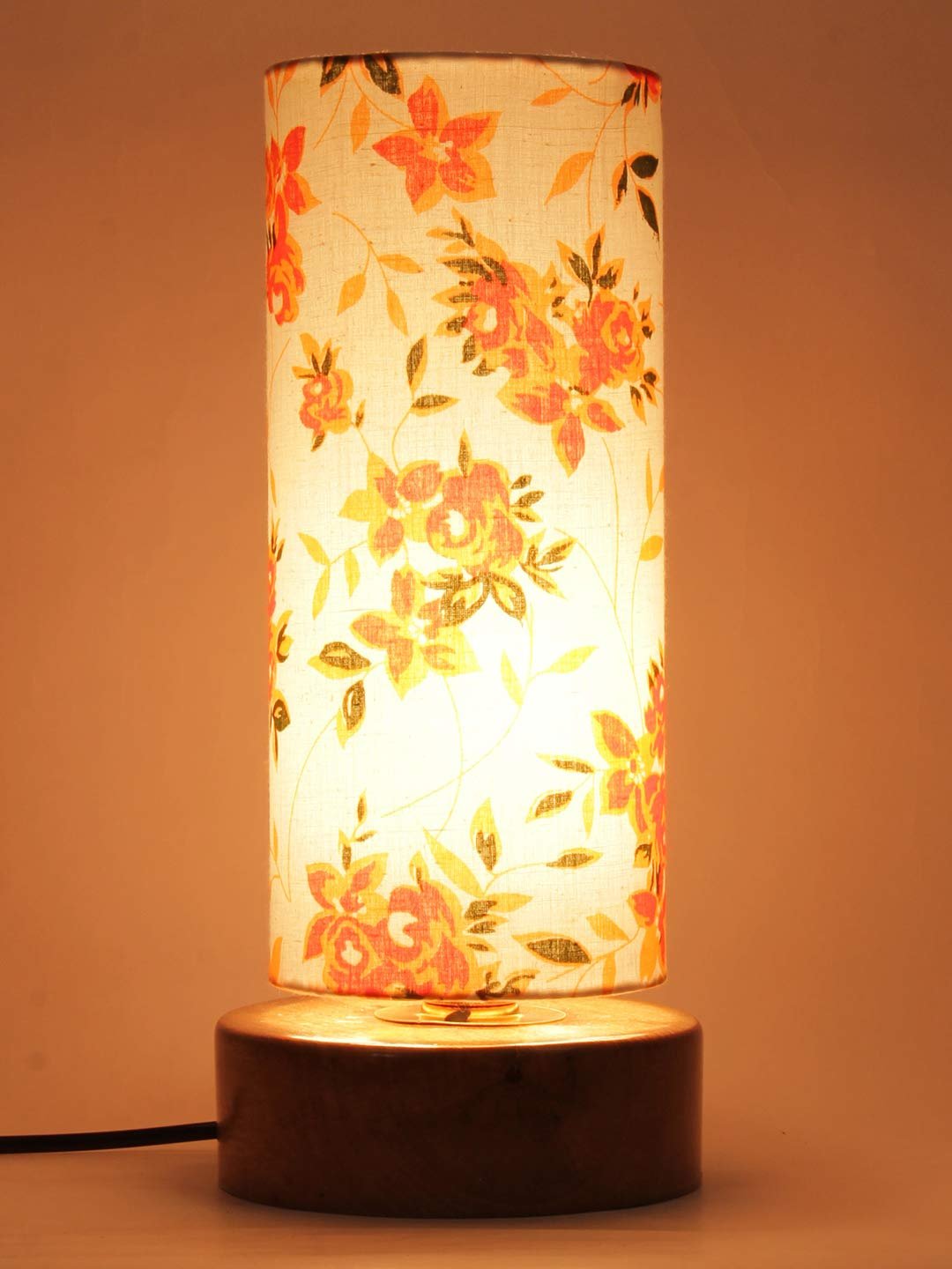 Multicolor Cotton Shade with Round Wood Base