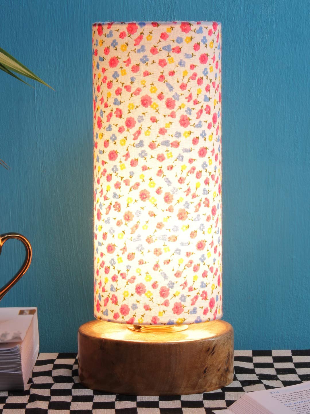 Multicolor Cotton Shade with Round Wood Base