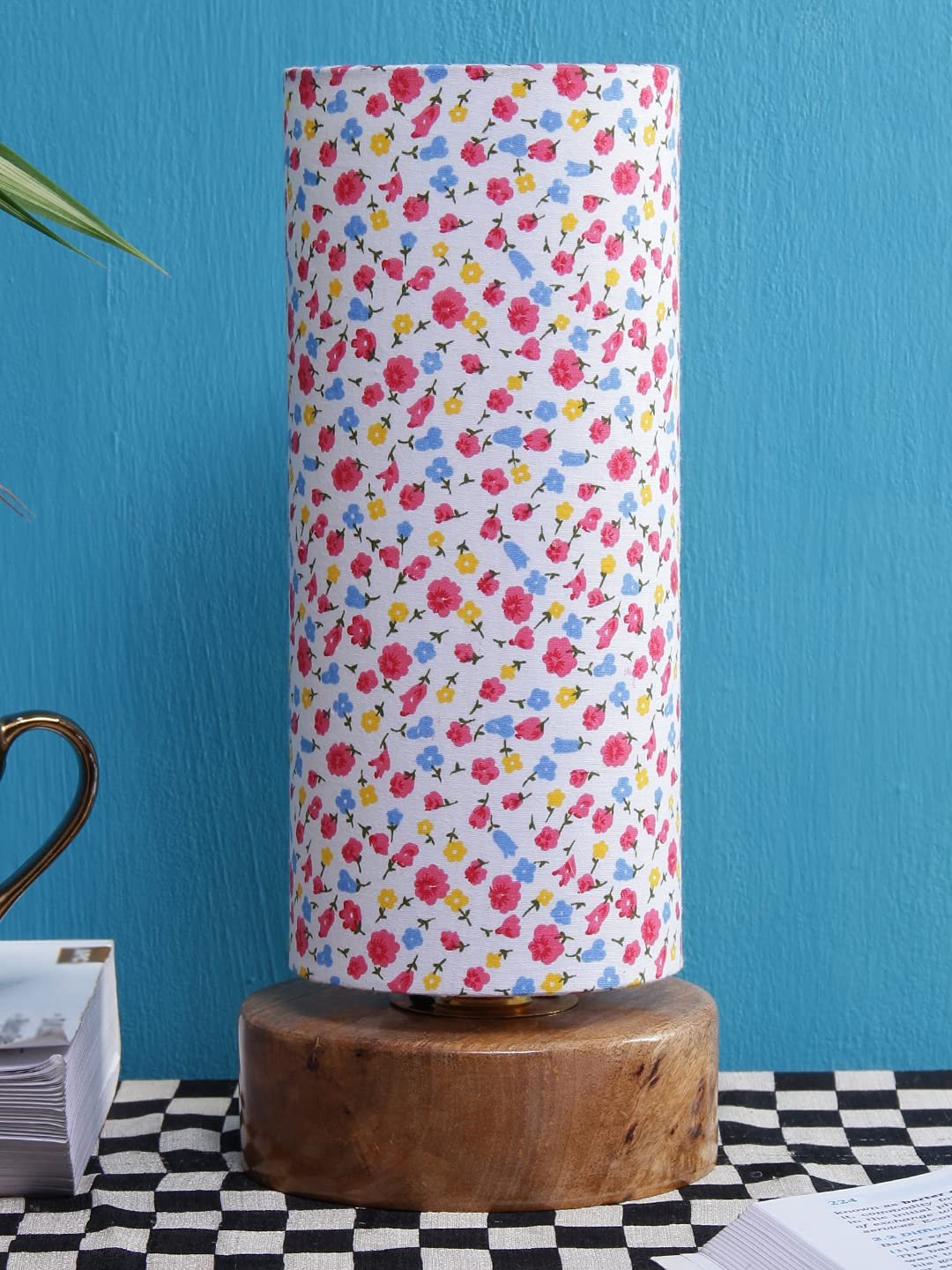 Multicolor Cotton Shade with Round Wood Base