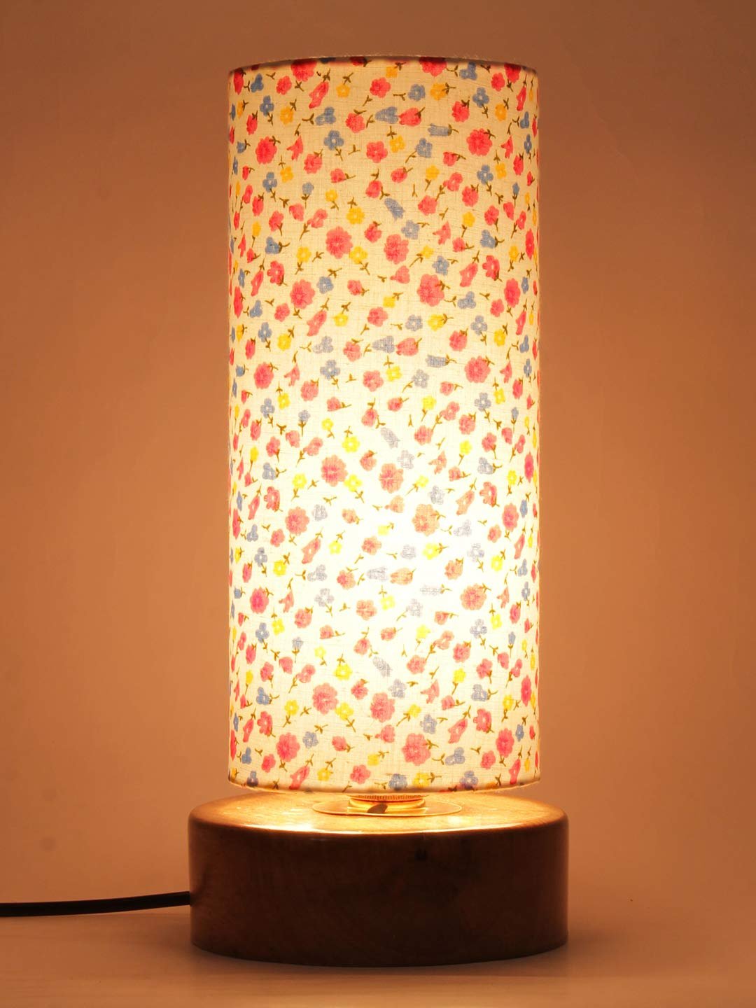 Multicolor Cotton Shade with Round Wood Base