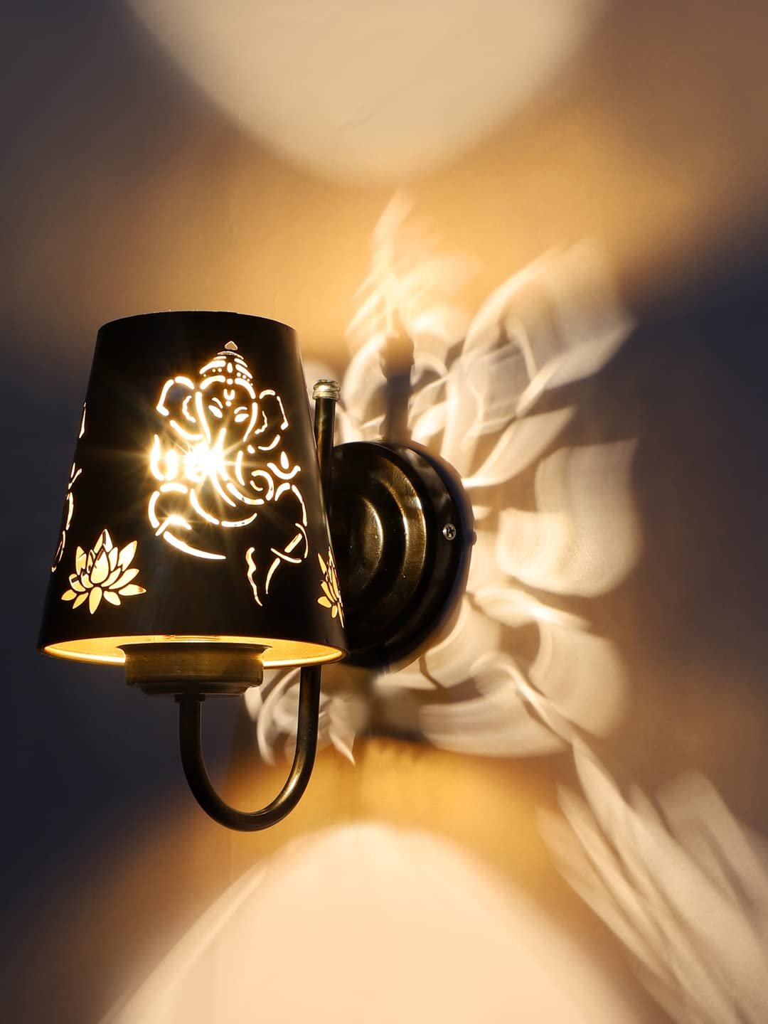 Etched Ganesh Ji Wall Mounted Lamp with Iron Base(JH09)