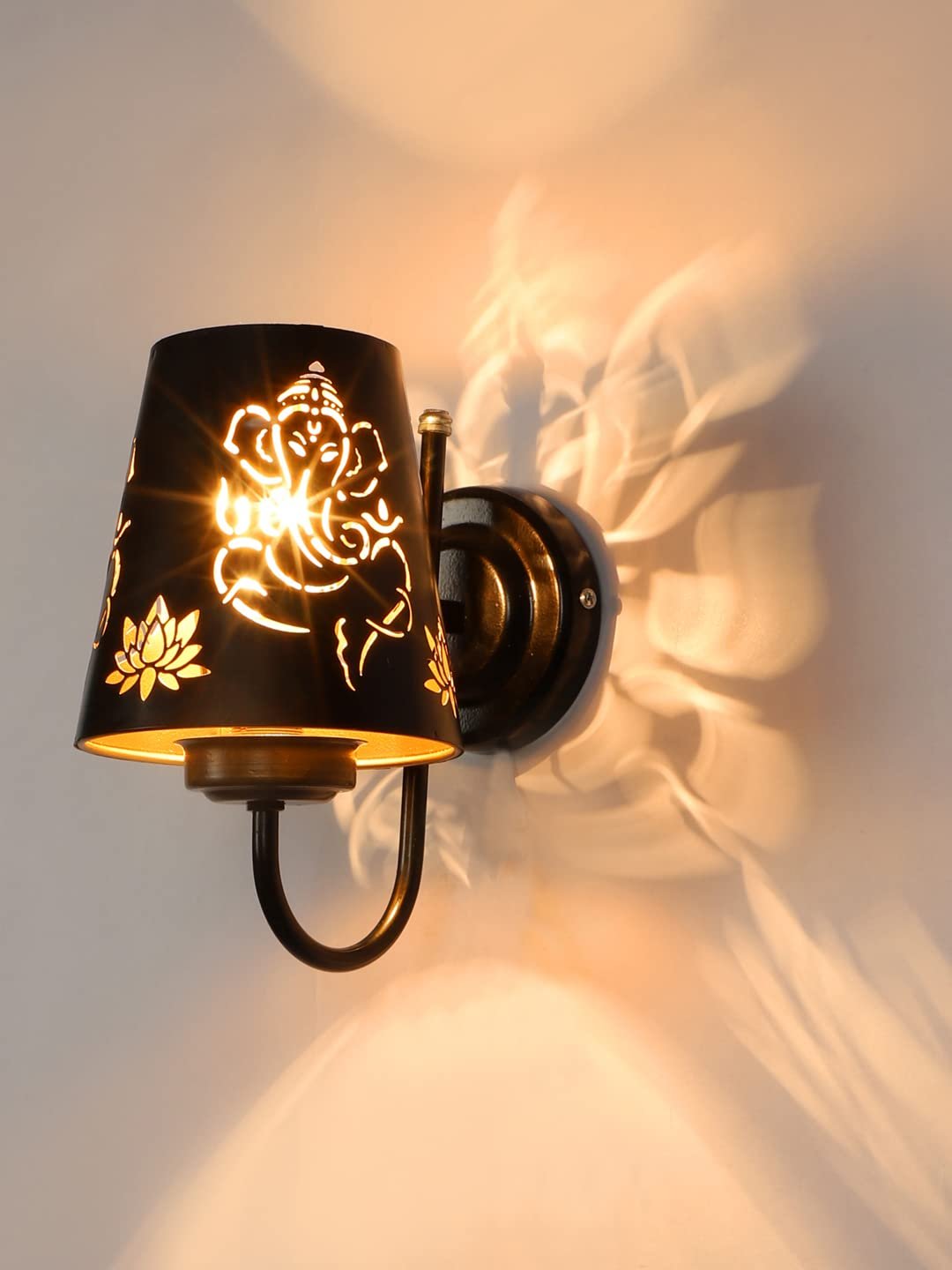 Etched Ganesh Ji Wall Mounted Lamp with Iron Base(JH09)