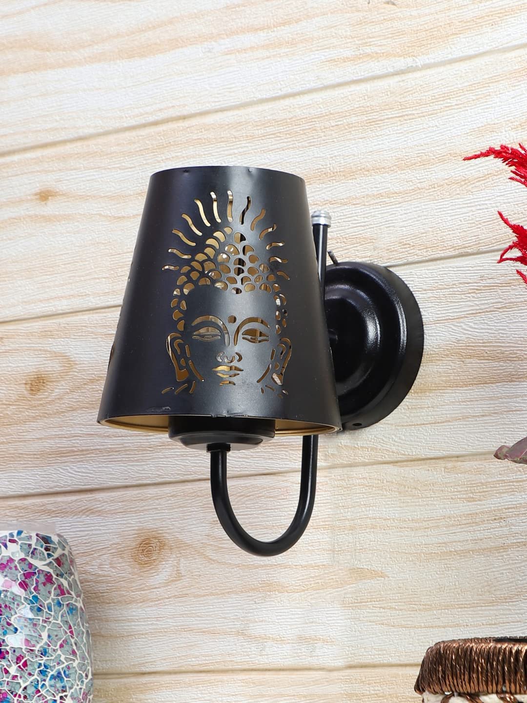 Etched Buddha Ji Wall Mounted Lamp with Iron Base(JH10)