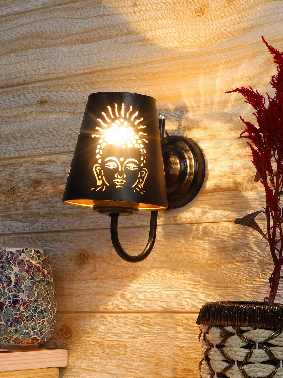 Etched Buddha Ji Wall Mounted Lamp with Iron Base(JH10)