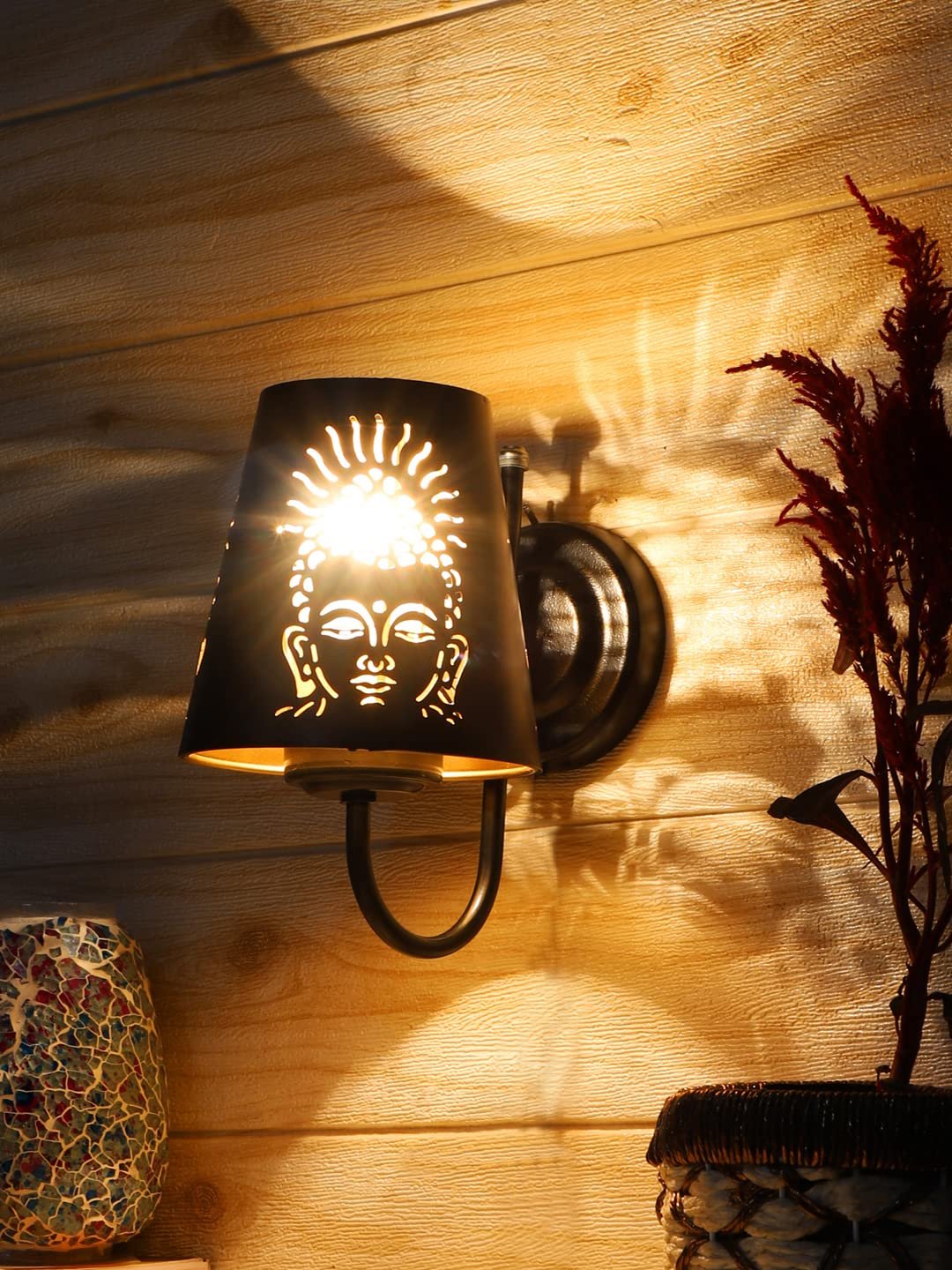 Etched Buddha Ji Wall Mounted Lamp with Iron Base(JH10)