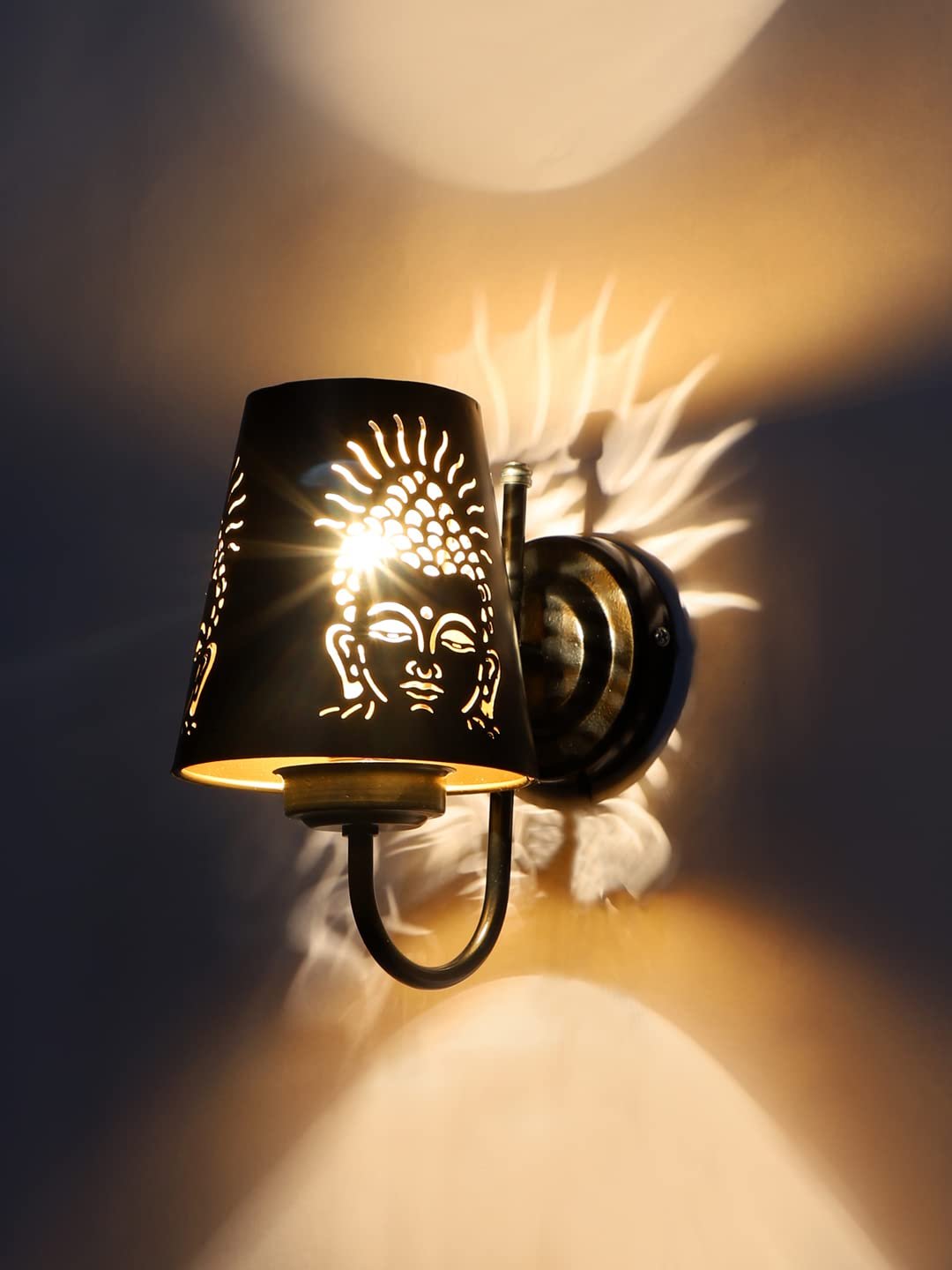 Etched Buddha Ji Wall Mounted Lamp with Iron Base(JH10)