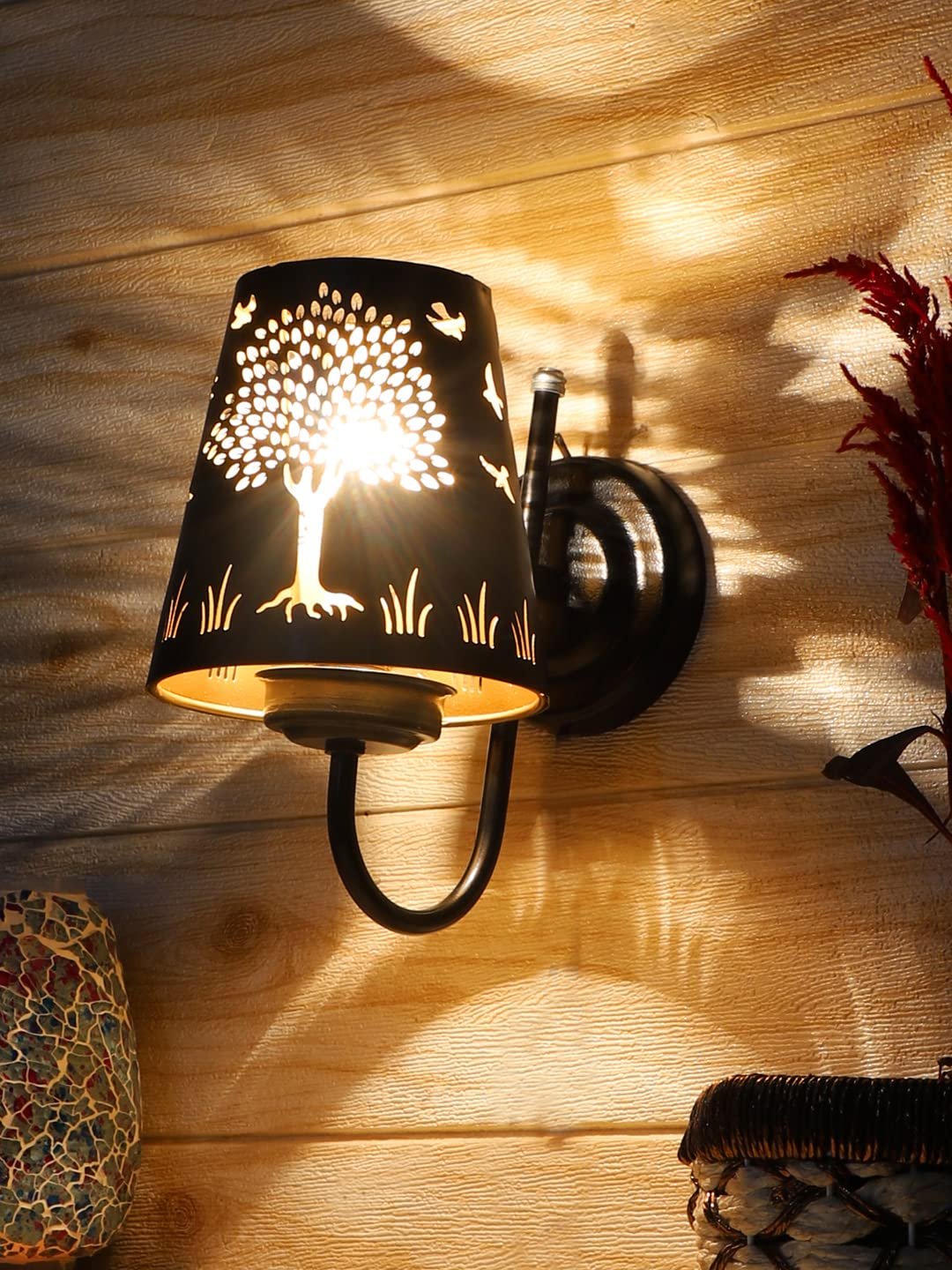 Etched Tree Wall Mounted Lamp with Iron Base(JH12)