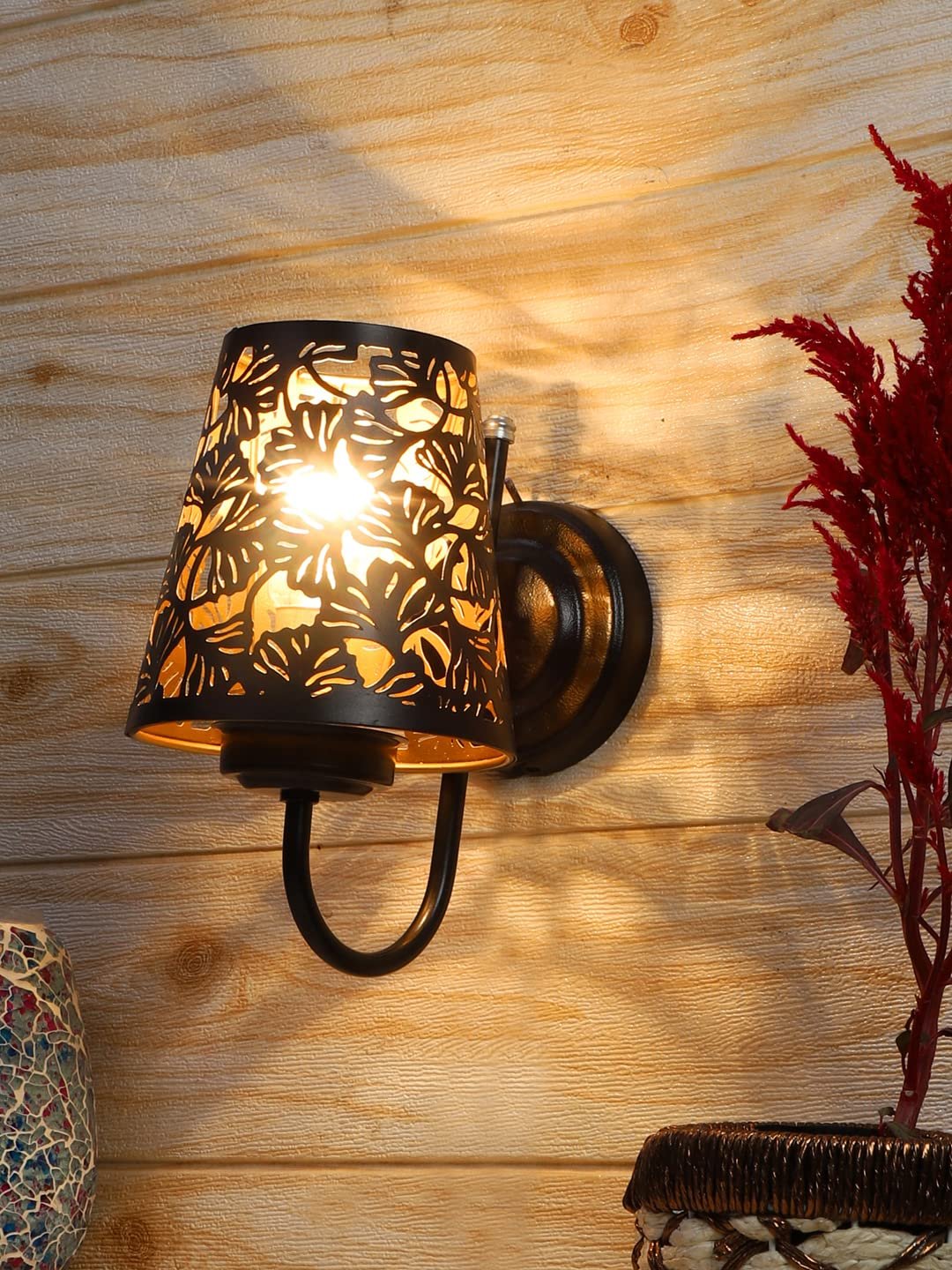 Etched Flower Wall Mounted Lamp with Iron Base(JH14)