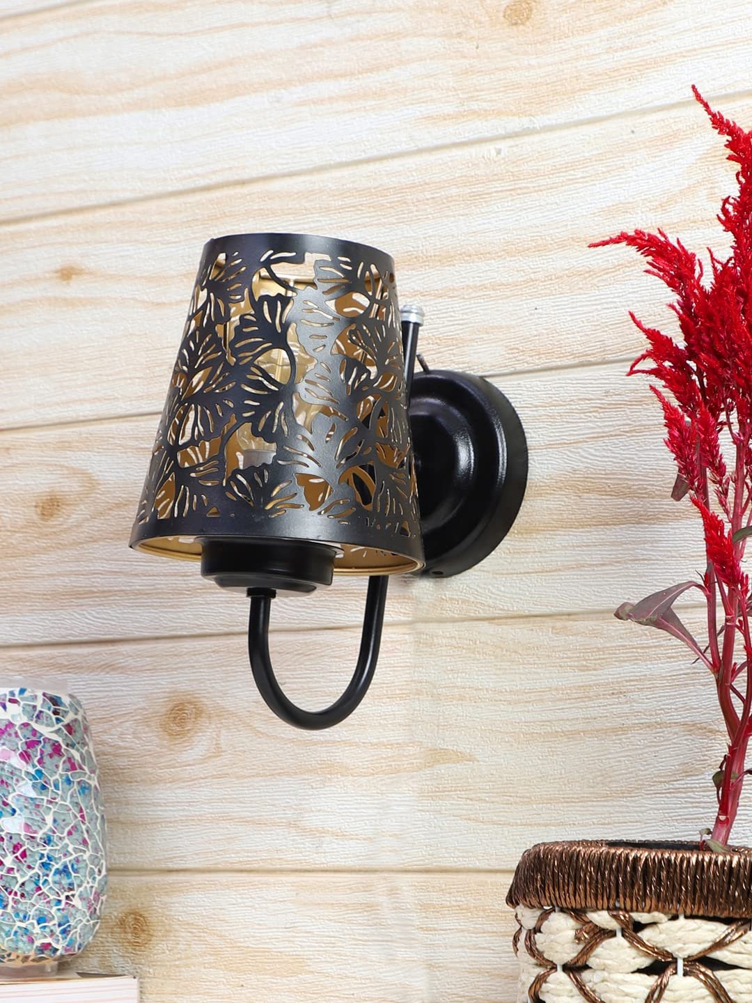 Etched Flower Wall Mounted Lamp with Iron Base(JH14)