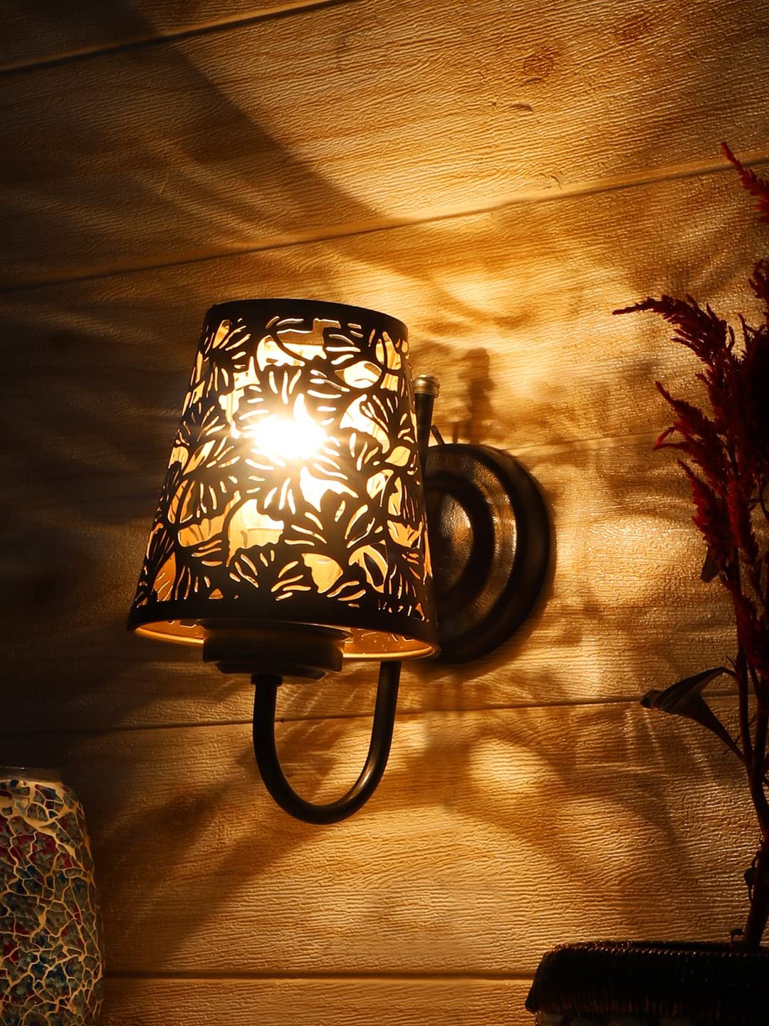 Etched Flower Wall Mounted Lamp with Iron Base(JH14)