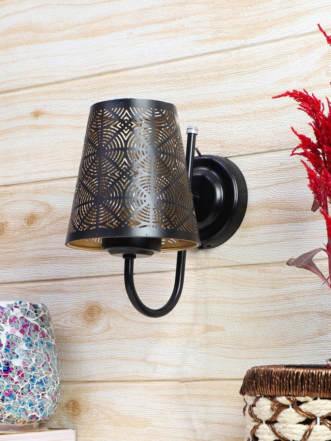 Etched Round Wall Mounted Lamp with Iron Base(JH15