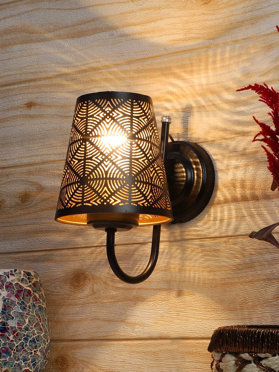 Etched Round Wall Mounted Lamp with Iron Base(JH15
