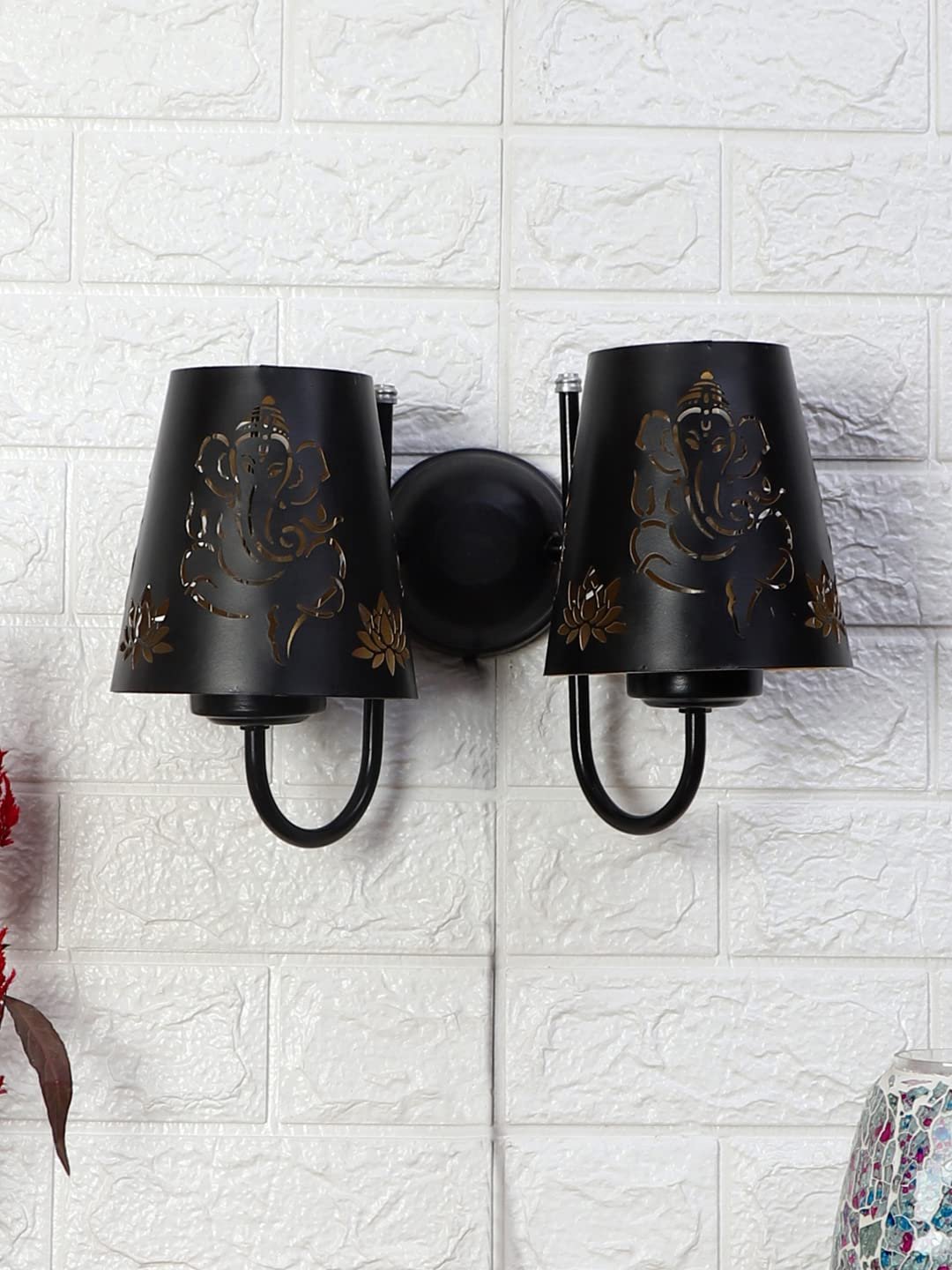 Dual Etched Ganesh Ji Wall Mounted Lamp with Iron Base(JH17)