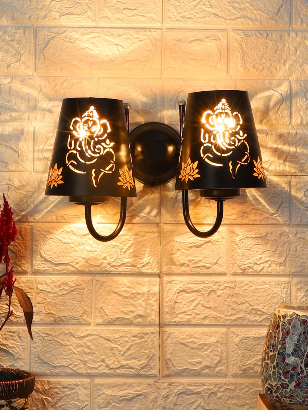Dual Etched Ganesh Ji Wall Mounted Lamp with Iron Base(JH17)