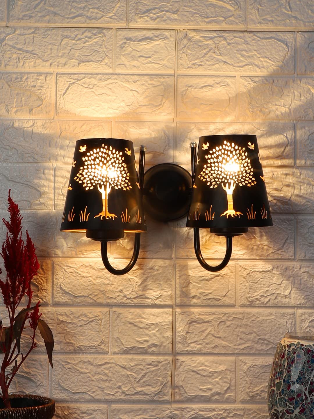Dual Etched Tree Wall Mounted Lamp with Iron Base(JH20)