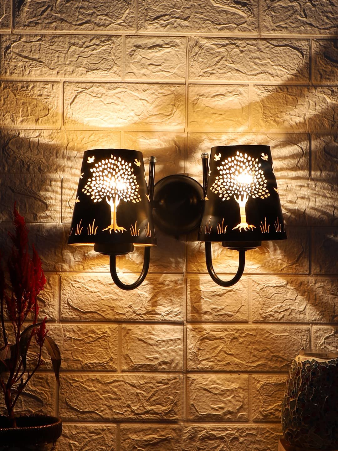 Dual Etched Tree Wall Mounted Lamp with Iron Base(JH20)