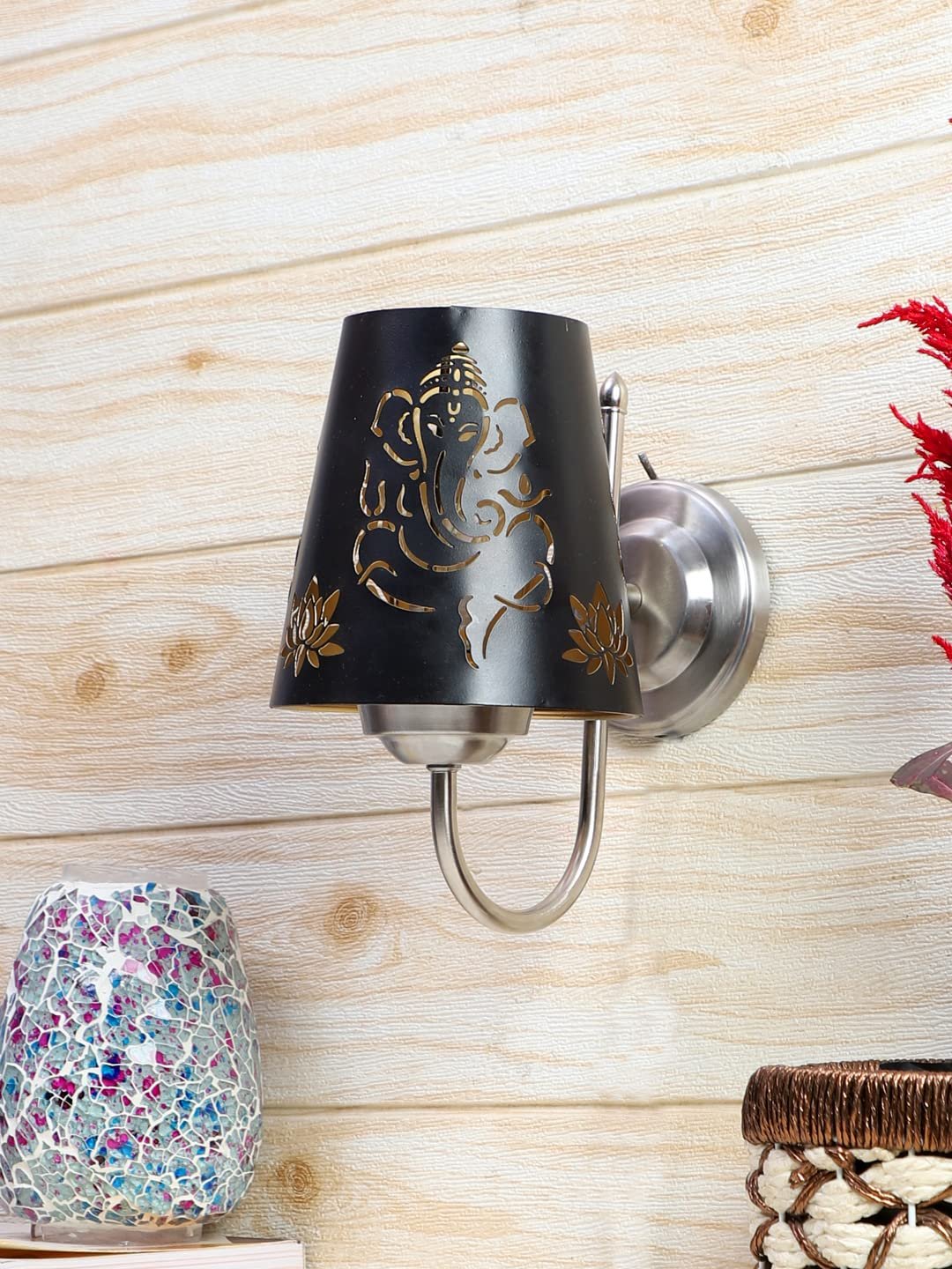 Etched Ganesh Ji Wall Mounted Lamp with Steel Base(JH25)