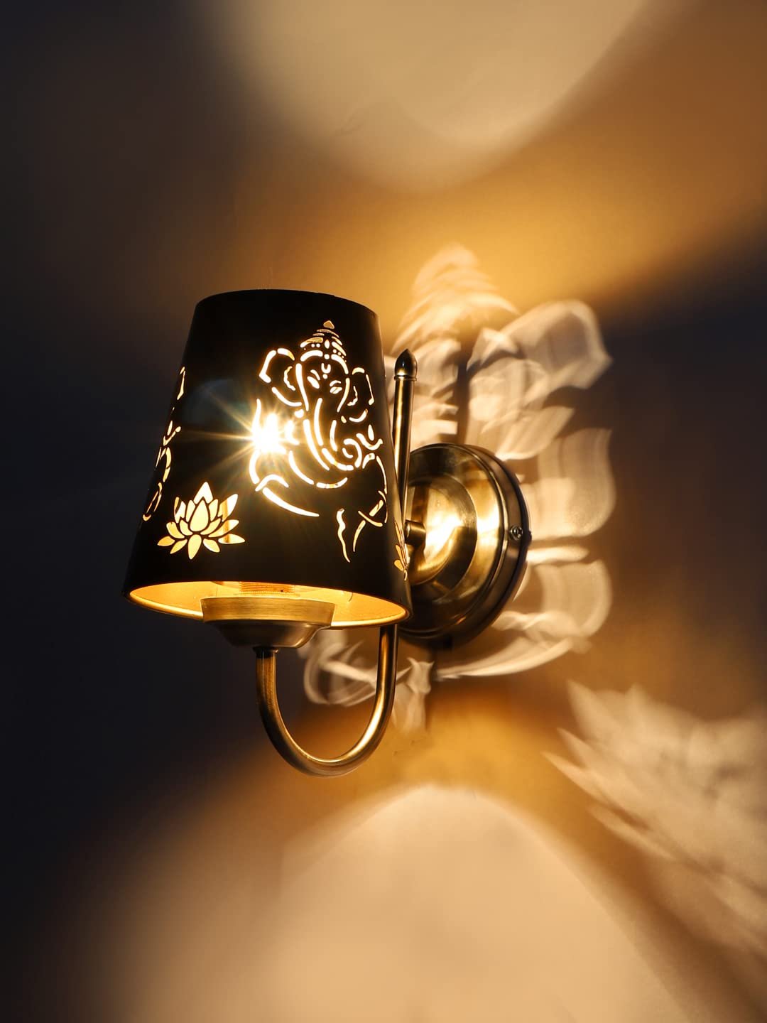 Etched Ganesh Ji Wall Mounted Lamp with Steel Base(JH25)