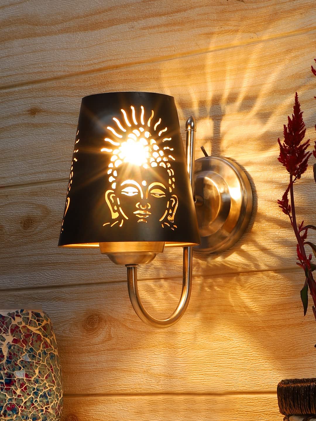 Etched Buddha Ji Wall Mounted Lamp with Steel Base(JH26)