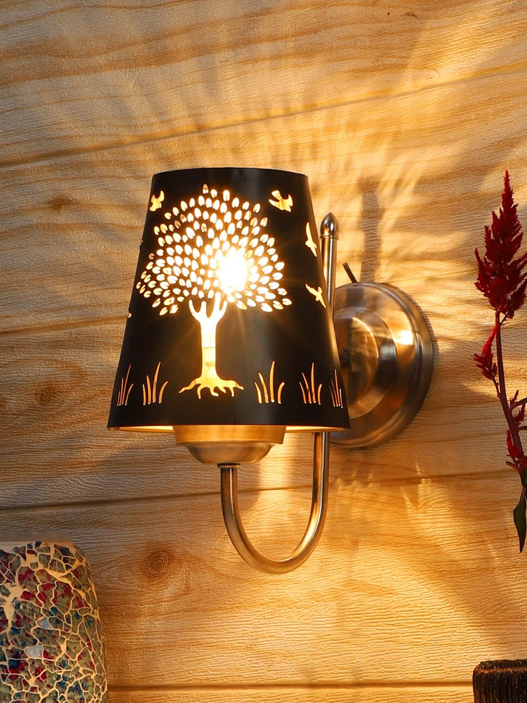 Etched Tree Wall Mounted Lamp with Steel Base(JH28)
