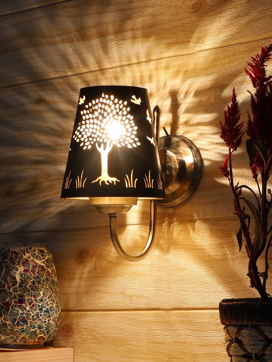 Etched Tree Wall Mounted Lamp with Steel Base(JH28)