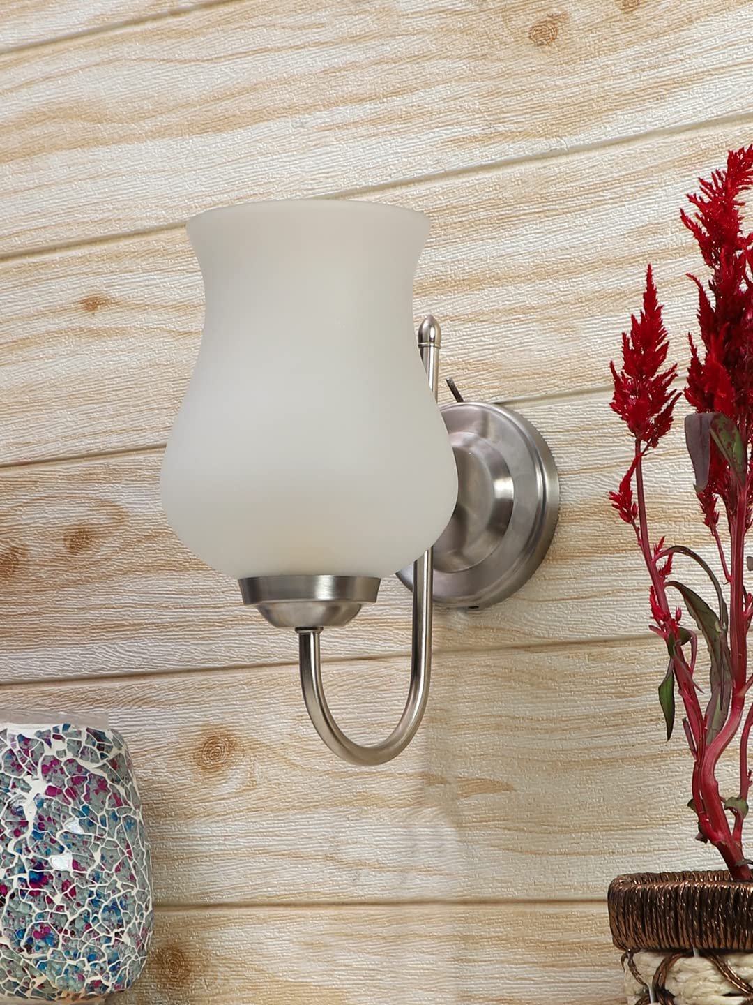 Milky Glass Wall Mounted Lamp with Steel Base(JH32)