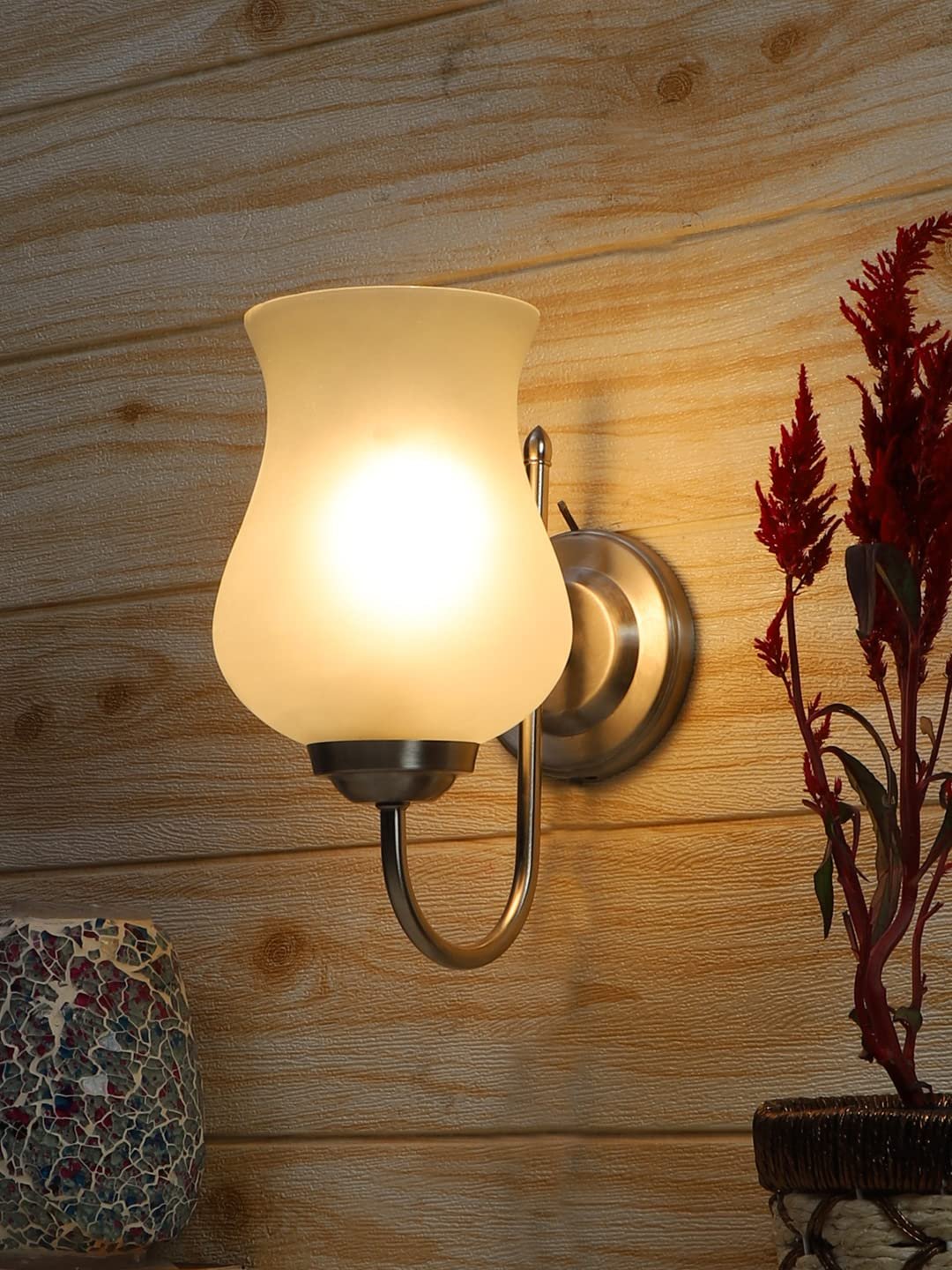 Milky Glass Wall Mounted Lamp with Steel Base(JH32)