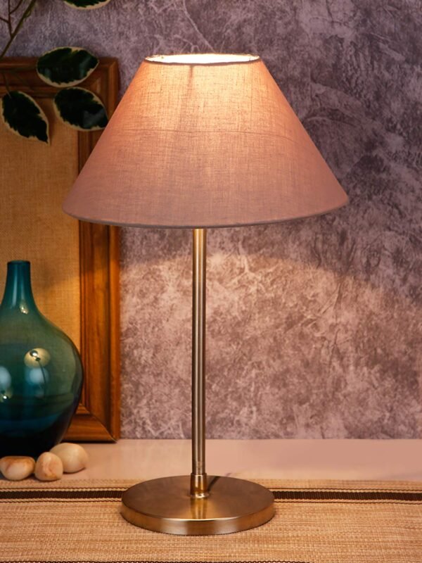 Conical Grey Cotton Shade Table Lamp with Steel Base